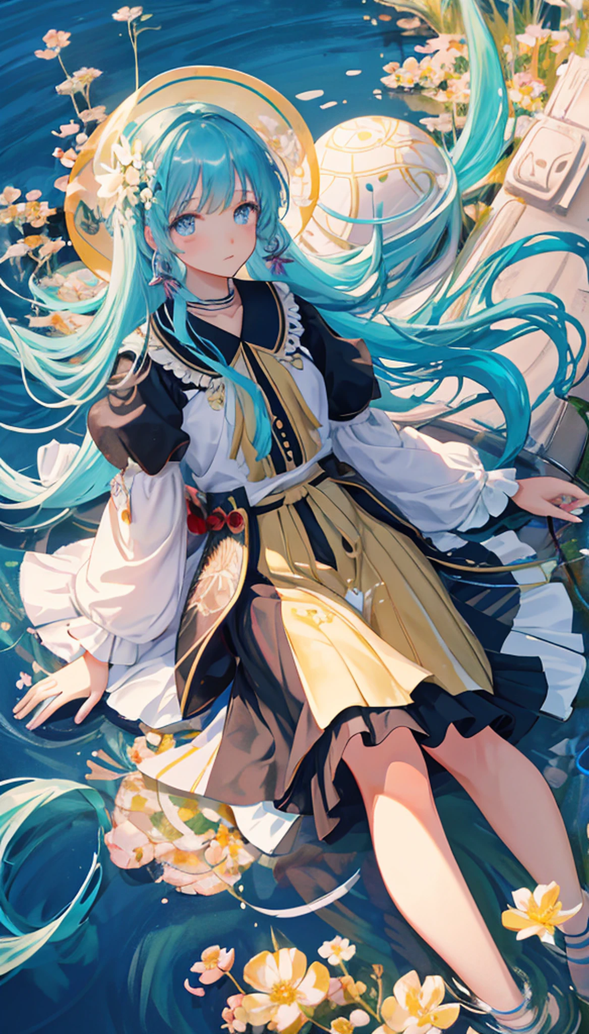 (masterpiece), (best quality), (ultra detailed),(disheveled hair),(illustration), (1girl), (Fashionable clothing), standing, Fashion model, looking at viewer, (interview), (simple background),beautiful detailed eyes, delicate beautiful face, Floating,(high saturation),(colorful splashes),colorful bubble,(shining), focus on face, kamisato ayaka, light blue hair, bangs, hair ring, floating flowers, floating hairs.Girl, anime waifu, looking at viewer, highlydetailed, reflections transparent iridescent colors, long transparent iridescent RGB hair, artby Serafleur from artstation, thick acrylic,illustration on pixiv, waist up portrait, gorgeoussacred girl, best quality, ultra detailed,sad,clever,beautiful face , beautiful lighton black background, Character stvle renderedby Octane,