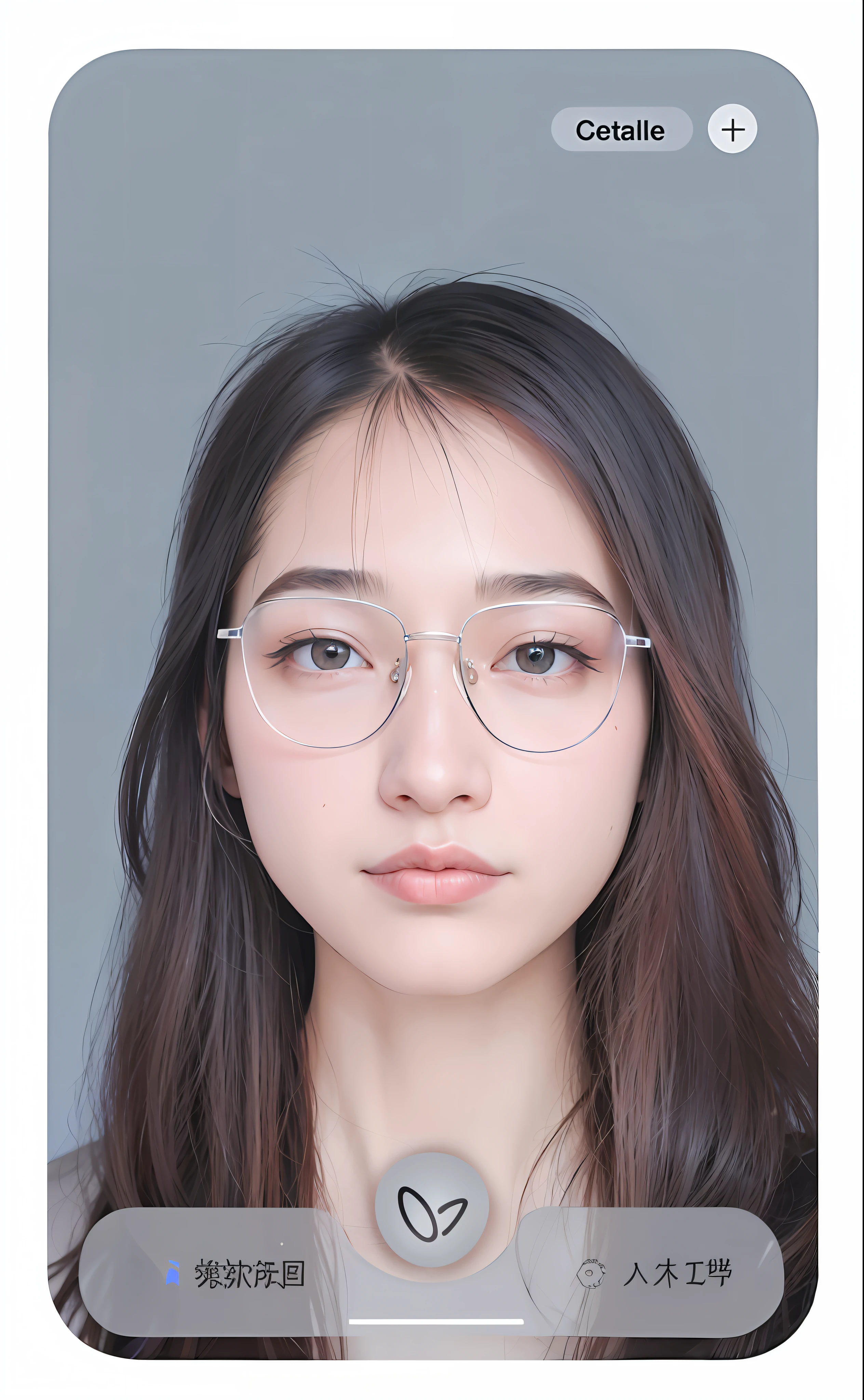 a close up of a person wearing glasses on a cell phone, wearing small round glasses, wearing thin large round glasses, high quality portrait, korean symmetrical face, small round face, inspired by Yanjun Cheng, with round face, yanjun chengt, south east asian with round face, portait photo profile picture, headshot profile picture, 2 8 years old