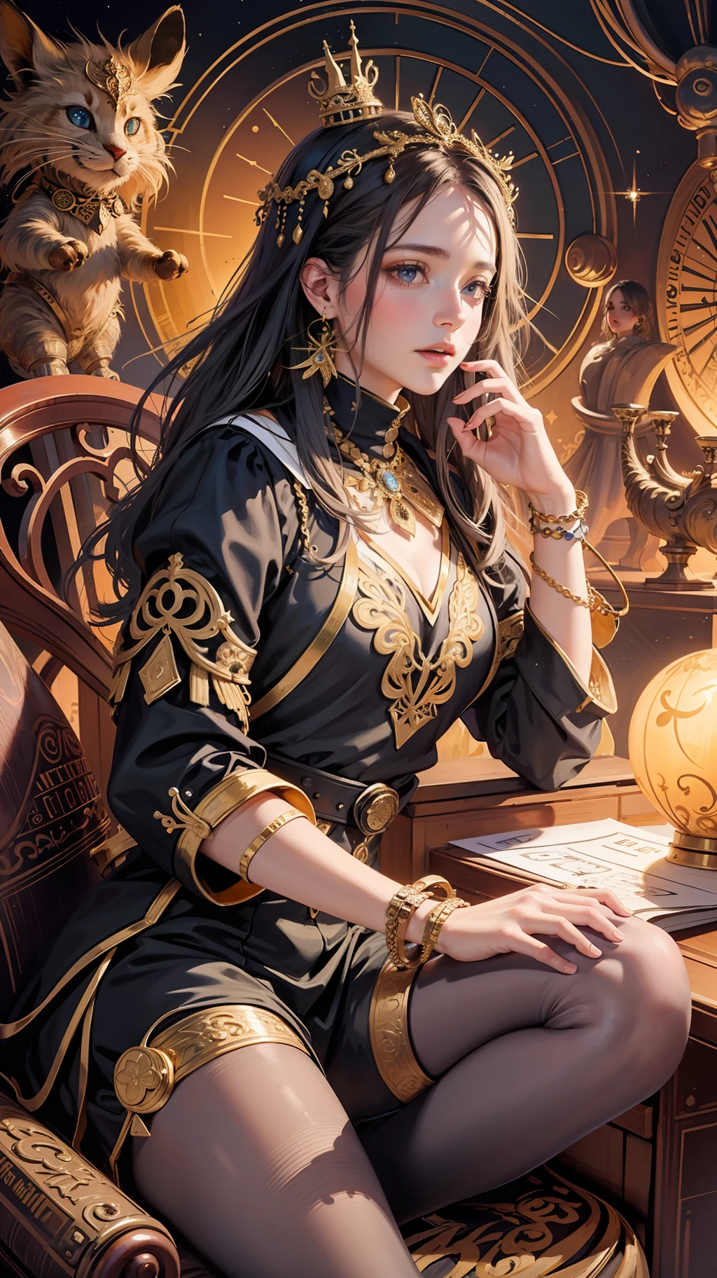 (masterpiece, top quality, best quality, official art, beautiful and aesthetic:1.2), (1girl), extreme detailed,colorful,highest detailed, official art, unity 8k wallpaper, ultra detailed, beautiful and aesthetic, beautiful, masterpiece, best quality, (zentangle, mandala, tangle, entangle) ,holy light,gold foil,gold leaf art,glitter drawing, PerfectNwsjMajic