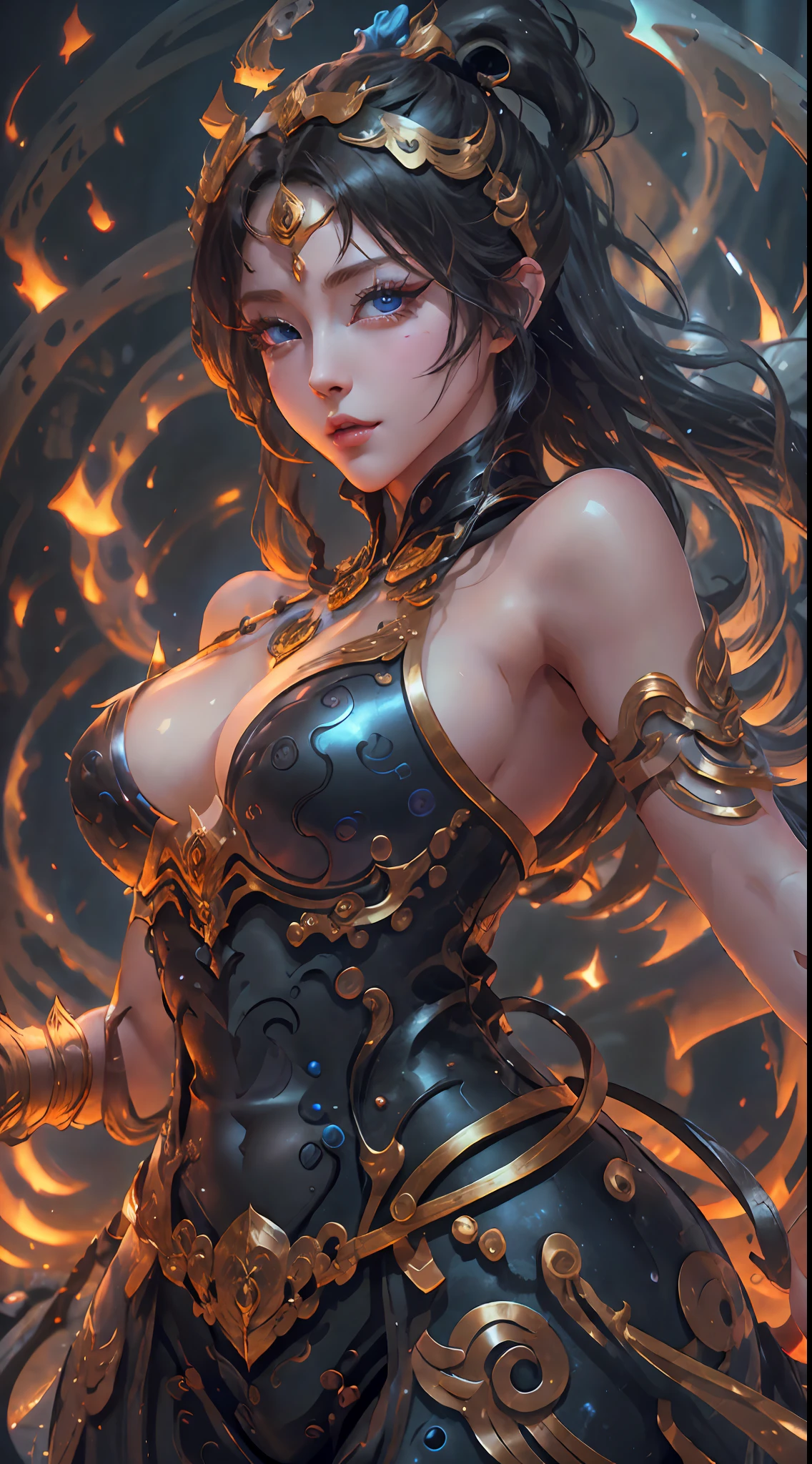 Animation Woman Black Hair Blue Eyes Cosplay Dress Street Fighter, 3D, Animation, 8K, UHD, Severe Low Lighting, High Quality, Sharp Focus, Fujifilm XT3 --auto --s2