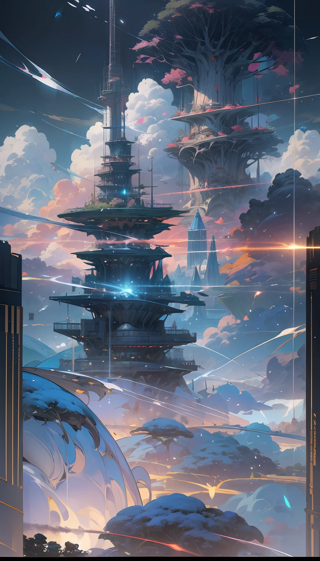 Sky, Clouds, holding_weapon, no_humans, Glow, giant_ trees , cyberpunk_Architecture, "sky, cloud, glowing, big trees , building, cybernetic _trees, tree_mech, sci-fi, cityscape, realistic, mechanical" Science Fiction, Cities, Rendered in Octane, hyper realistic, 8k, epic composition, cinematic, octane render, artstation landscape vista photography by Carr Clifton & Galen Rowell, 16K resolution, Landscape veduta photo by Dustin Lefevre & tdraw, 8k resolution, detailed landscape painting by Ivan Shishkin, DeviantArt, Flickr, rendered in Enscape, Miyazaki, Nausicaa Ghibli, Breath of The Wild,,trending in artstation, cgsociety, 8k post-processing highly detailed,Junji Murakami, Mucha Klimt, Sharandula, Hiroshi Yoshida, Tom Bagshaw, Ross Tran, Artgerm,Craig Mullins,dramatic,Junji Murakami, moody lighting rendered by octane engine,characters 8K symmetrical arstation, cape,cinematic lighting, intricate details, 8k detail post processing, hyperealistic, octane rend, Zdzisław Beksiński style, ar 2:3 Reality Reality --auto --s2