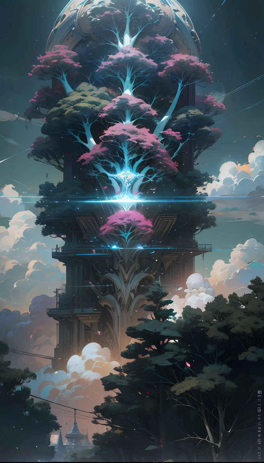 Sky, Clouds, holding_weapon, no_humans, Glow, giant_ trees , cyberpunk_Architecture, "sky, cloud, glowing, big trees , building, cybernetic _trees, tree_mech, sci-fi, cityscape, realistic, mechanical" Science Fiction, Cities, Rendered in Octane, hyper realistic, 8k, epic composition, cinematic, octane render, artstation landscape vista photography by Carr Clifton & Galen Rowell, 16K resolution, Landscape veduta photo by Dustin Lefevre & tdraw, 8k resolution, detailed landscape painting by Ivan Shishkin, DeviantArt, Flickr, rendered in Enscape, Miyazaki, Nausicaa Ghibli, Breath of The Wild,,trending in artstation, cgsociety, 8k post-processing highly detailed,Junji Murakami, Mucha Klimt, Sharandula, Hiroshi Yoshida, Tom Bagshaw, Ross Tran, Artgerm,Craig Mullins,dramatic,Junji Murakami, moody lighting rendered by octane engine,characters 8K symmetrical arstation, cape,cinematic lighting, intricate details, 8k detail post processing, hyperealistic, octane rend, Zdzisław Beksiński style, ar 2:3 Reality Reality --auto --s2