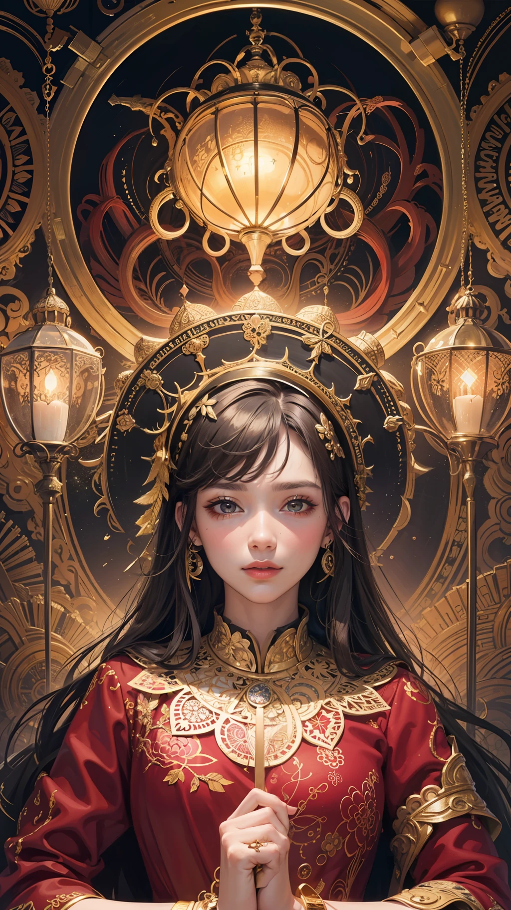 (masterpiece, top quality, best quality, official art, beautiful and aesthetic:1.2), (1girl), extreme detailed,colorful,highest detailed, official art, unity 8k wallpaper, ultra detailed, beautiful and aesthetic, beautiful, masterpiece, best quality, (zentangle, mandala, tangle, entangle) ,holy light,gold foil,gold leaf art,glitter drawing, PerfectNwsjMajic