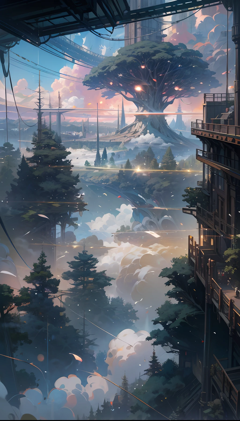 Sky, Clouds, holding_weapon, no_humans, Glow, giant_ trees , cyberpunk_Architecture, "sky, cloud, glowing, big trees , building, cybernetic _trees, tree_mech, sci-fi, cityscape, realistic, mechanical" Science Fiction, Cities, Rendered in Octane, hyper realistic, 8k, epic composition, cinematic, octane render, artstation landscape vista photography by Carr Clifton & Galen Rowell, 16K resolution, Landscape veduta photo by Dustin Lefevre & tdraw, 8k resolution, detailed landscape painting by Ivan Shishkin, DeviantArt, Flickr, rendered in Enscape, Miyazaki, Nausicaa Ghibli, Breath of The Wild,,trending in artstation, cgsociety, 8k post-processing highly detailed,Junji Murakami, Mucha Klimt, Sharandula, Hiroshi Yoshida, Tom Bagshaw, Ross Tran, Artgerm,Craig Mullins,dramatic,Junji Murakami, moody lighting rendered by octane engine,characters 8K symmetrical arstation, cape,cinematic lighting, intricate details, 8k detail post processing, hyperealistic, octane rend, Zdzisław Beksiński style, ar 2:3 Reality Reality --auto --s2