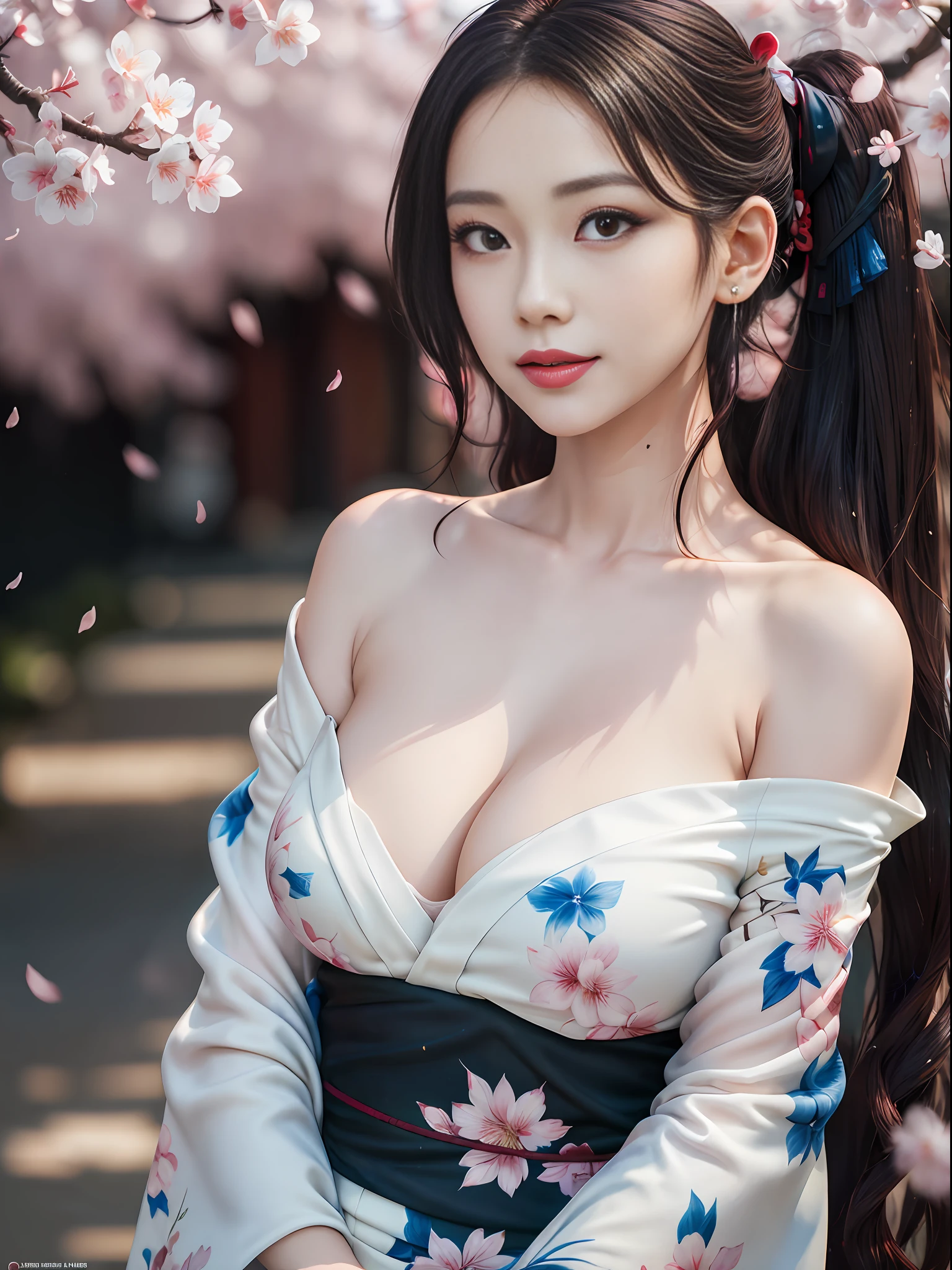 shukezouma, octane render, hdr, (hyperdetailed:1.15), (soft light, sharp:1.2), 1girl, beautiful girl, ultra detailed eyes, mature, plump, thick, painting drops, paint teardrops, woman made up from paint, entirely paint, splat, splash, long colored hair, kimono made from paint, off-shoulder kimono, strapless kimono, ultra detailed texture kimono, paint kimono, paint bulb, exposed cleavage, sexy, paint drops, outdoors, exposed shoulders, cherry blossoms, tears, sexy, shoulders visible, focus on face, beautiful face, eye shadow, dark eye outline, mascara, wind, water, bubble, floating hairs, floating cherry blossom petals, upper body image, arms behind, seductive smile, seductive, attractive, classy, elegant, perfect anatomy, looking the viewer, facing the viewer, character focus, front facing, stylish model pose,