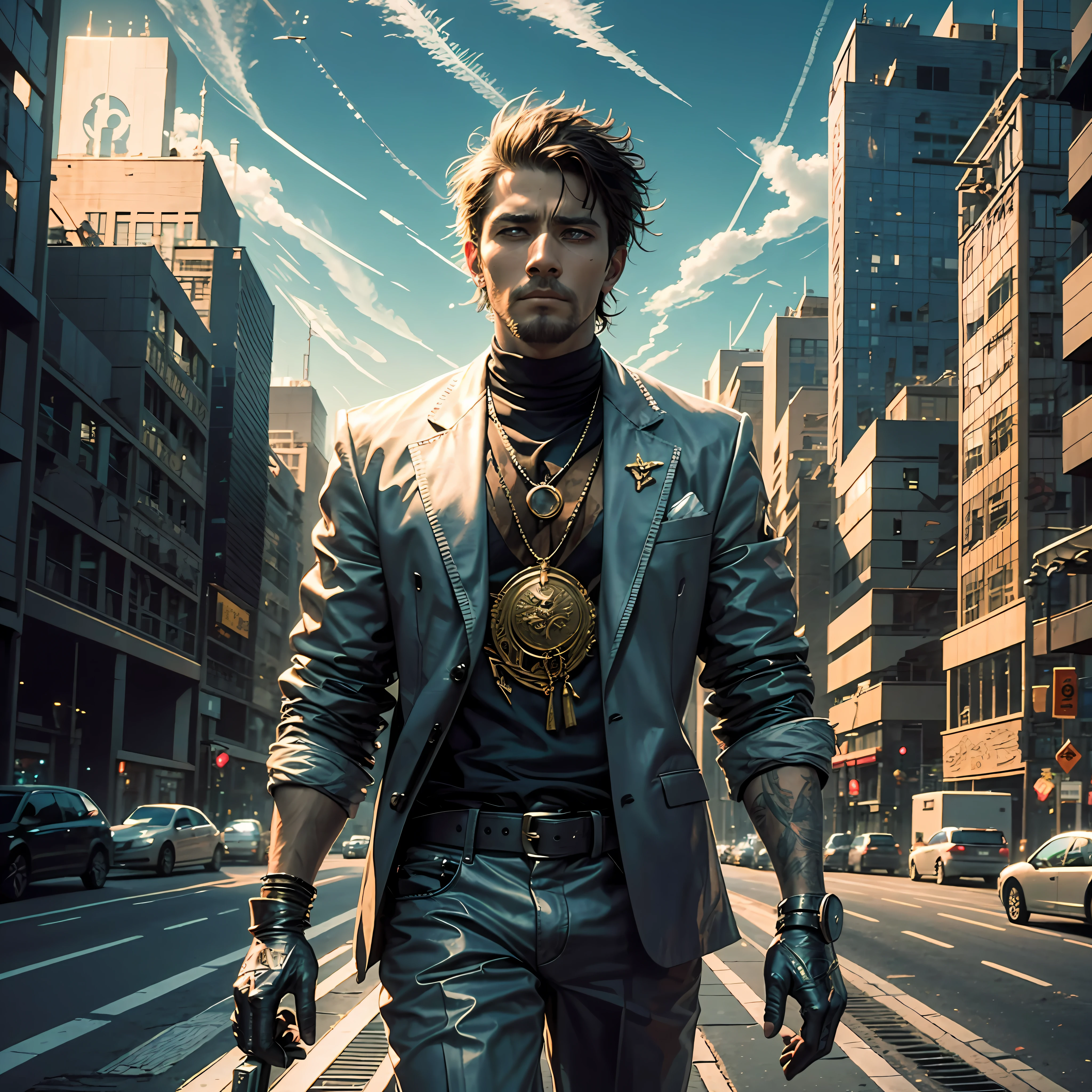 This image is inspired by the story of a man who gives up his wealth for love. It is a powerful message about the importance of love and relationships over material possessions. The image captures the man's determination and bravery as he stands tall in the face of societal pressures and expectations. The glowing Midas Global building in the background adds a sense of irony and contrast to the scene, highlighting the man's newfound sense of purpose and values. --auto --s2