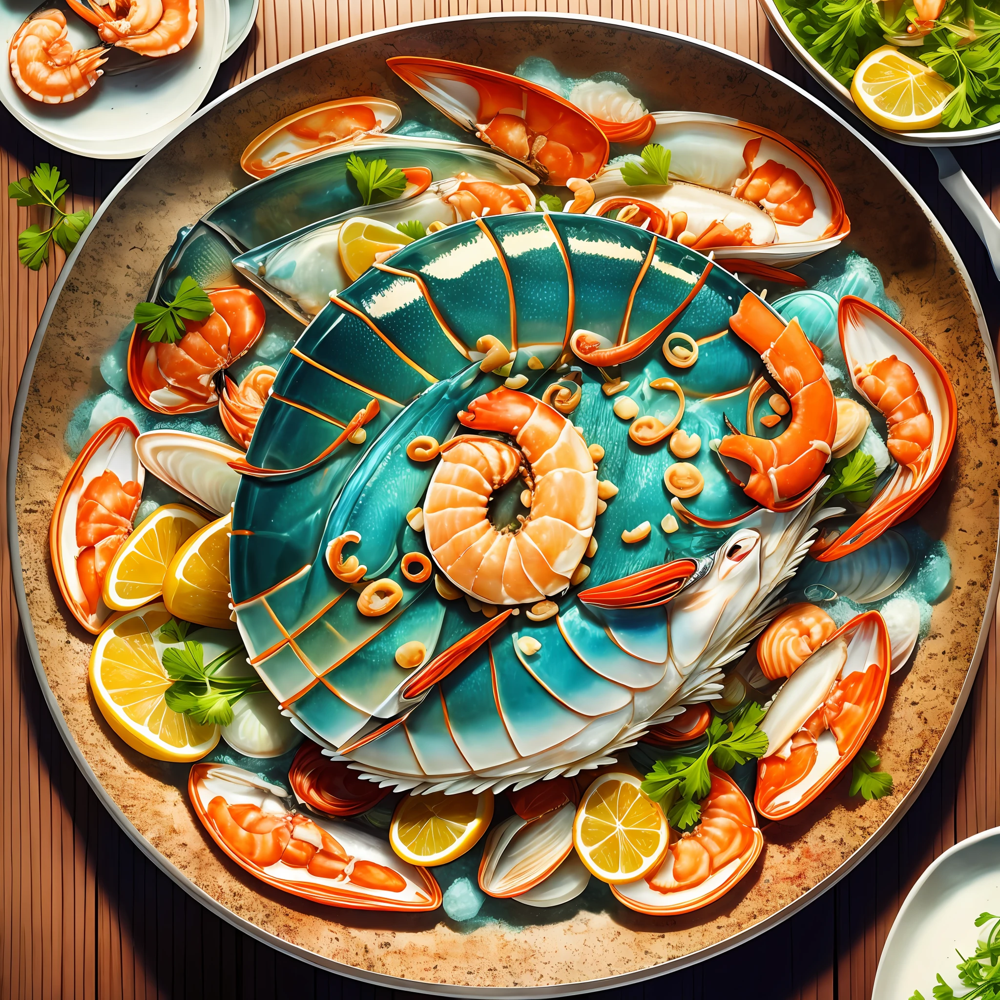 logo, seafood, disc, vivid, realistic --auto --s2