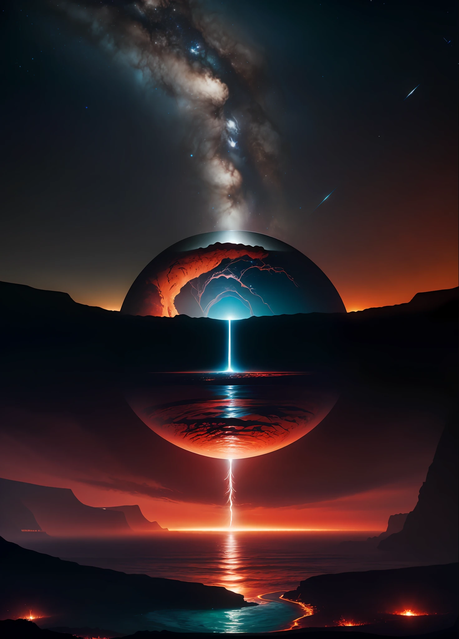 35mm photography, white cropped top, beautiful earth filled with water and lava, perfect eyes, sharp focus, 8k HD, crazy detail, intricate, Caenorhabditis elegans, atmospheric 4k hyper-detail, cinematic sensibility, sharp focus, masterpiece, color, surreal, vivid colors, (very detailed CG unity 8k wallpaper), intricate, high detail, sharp focus, realistic, symmetrical, volumetric lighting, beautiful, rich dark masterpiece, Dan Mumford and Mark M. Astrophotography in the style of Simonetti