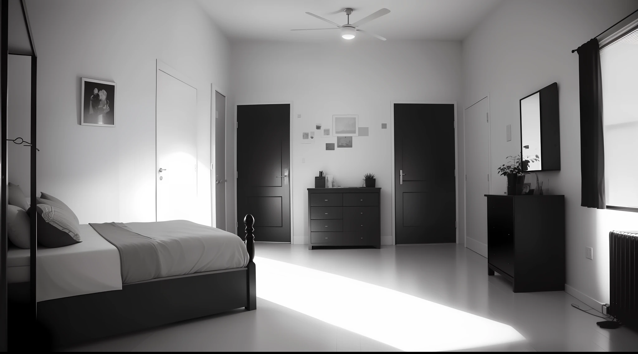 a black and white photo of a room