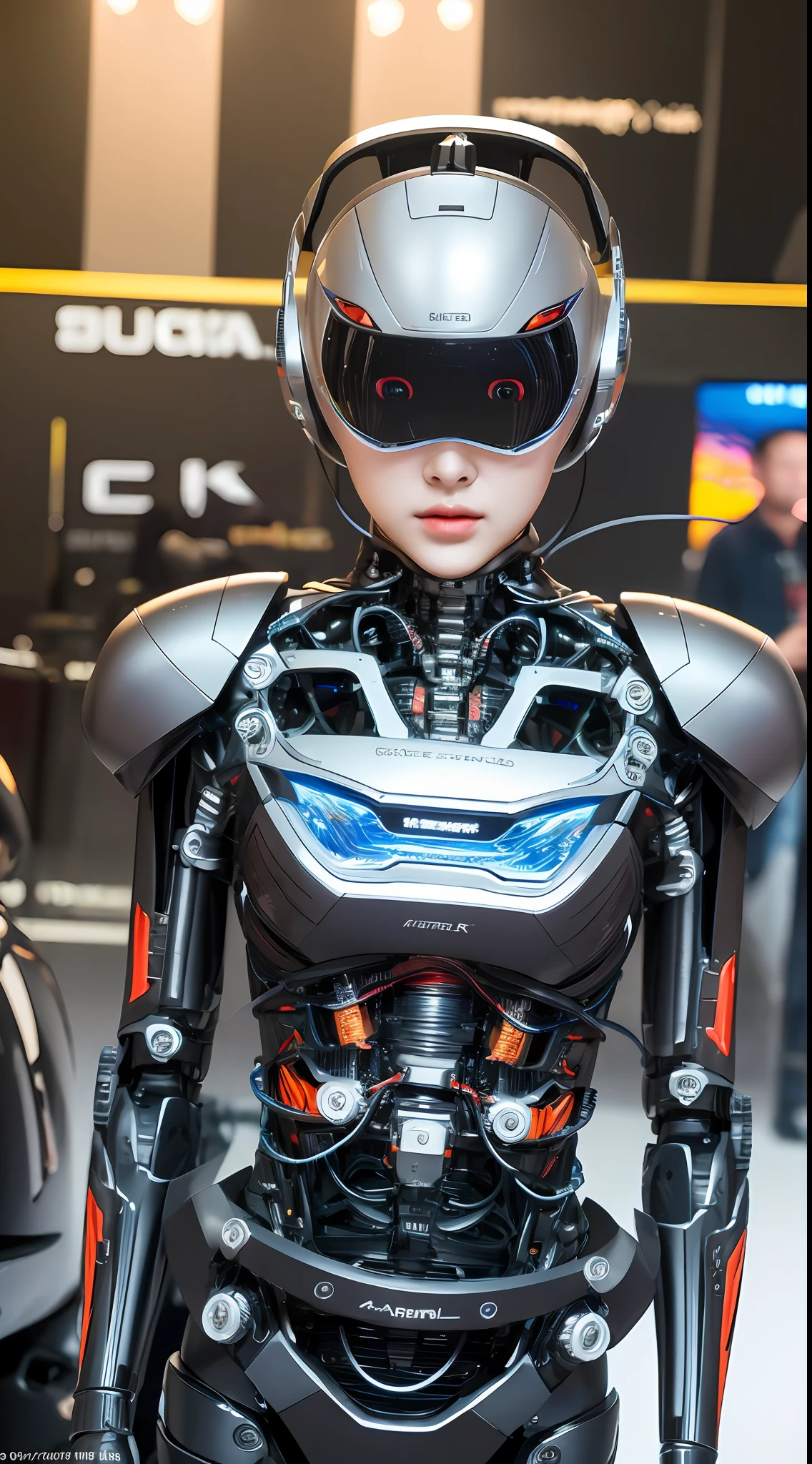 Top quality 8K ultra high definition work, masterpiece: 1.3, sharp focus: 1.2, one robot. Brain, spine, wiring, cables, gears. (natural colors, photos, 8K), realistic skin type, realistic