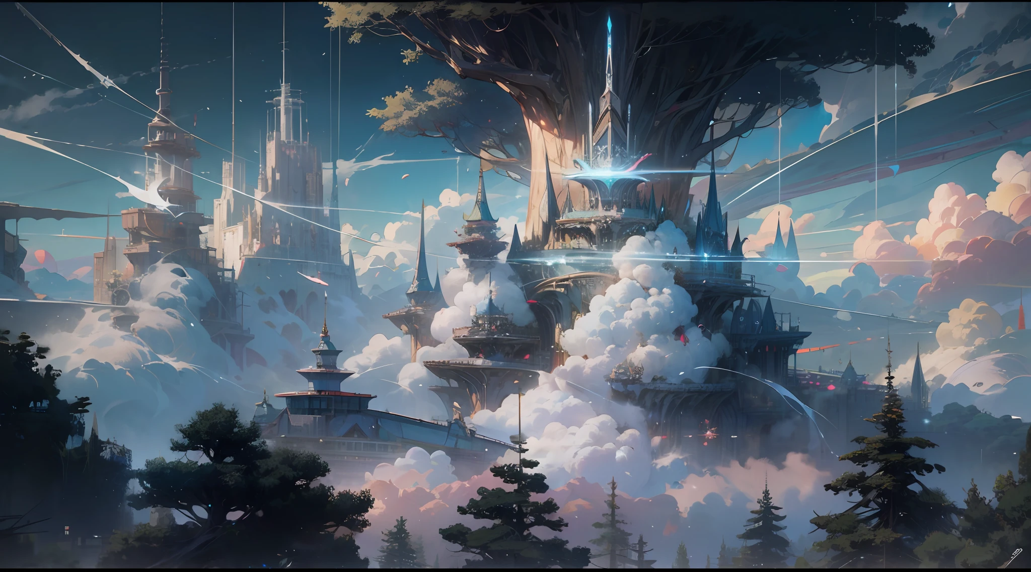 Sky, Clouds, holding_weapon, no_humans, Glow, giant_ trees , cyberpunk_Architecture, "sky, cloud, glowing, big trees , building, cybernetic _trees, tree_mech, sci-fi, cityscape, realistic, mechanical" Science Fiction, Cities, Rendered in Octane, hyper realistic, 8k, epic composition, cinematic, octane render, artstation landscape vista photography by Carr Clifton & Galen Rowell, 16K resolution, Landscape veduta photo by Dustin Lefevre & tdraw, 8k resolution, detailed landscape painting by Ivan Shishkin, DeviantArt, Flickr, rendered in Enscape, Miyazaki, Nausicaa Ghibli, Breath of The Wild,,trending in artstation, cgsociety, 8k post-processing highly detailed,Junji Murakami, Mucha Klimt, Sharandula, Hiroshi Yoshida, Tom Bagshaw, Ross Tran, Artgerm,Craig Mullins,dramatic,Junji Murakami, moody lighting rendered by octane engine,characters 8K symmetrical arstation, cape,cinematic lighting, intricate details, 8k detail post processing, hyperealistic, octane rend, Zdzisław Beksiński style, ar 2:3 Reality Reality --auto --s2