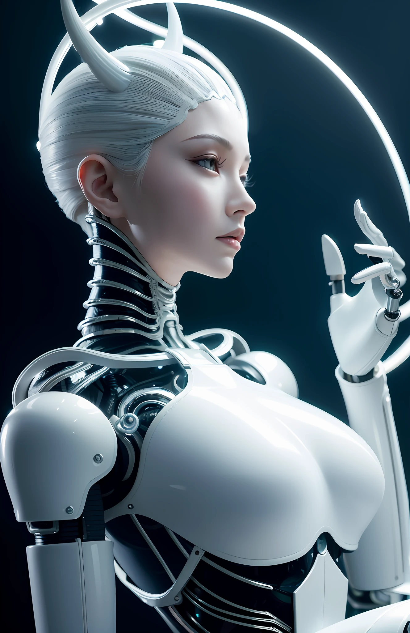 Horns, exquisite, mechanical, white, contour light, C4D rendering, rich detail, amazing art