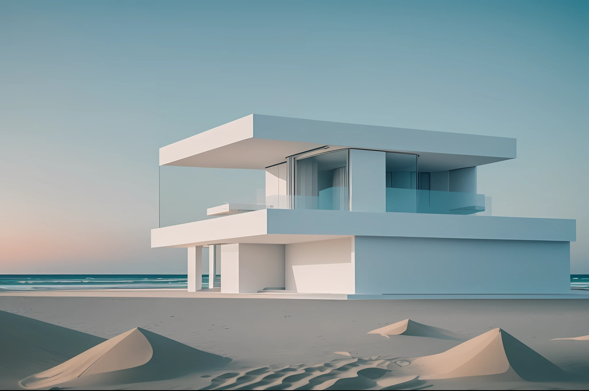 a futuristic white house on the edge of a beach, 8k, uhd, severe low lighting, high quality, sharp focus, fujifilm XT3 --auto --s2