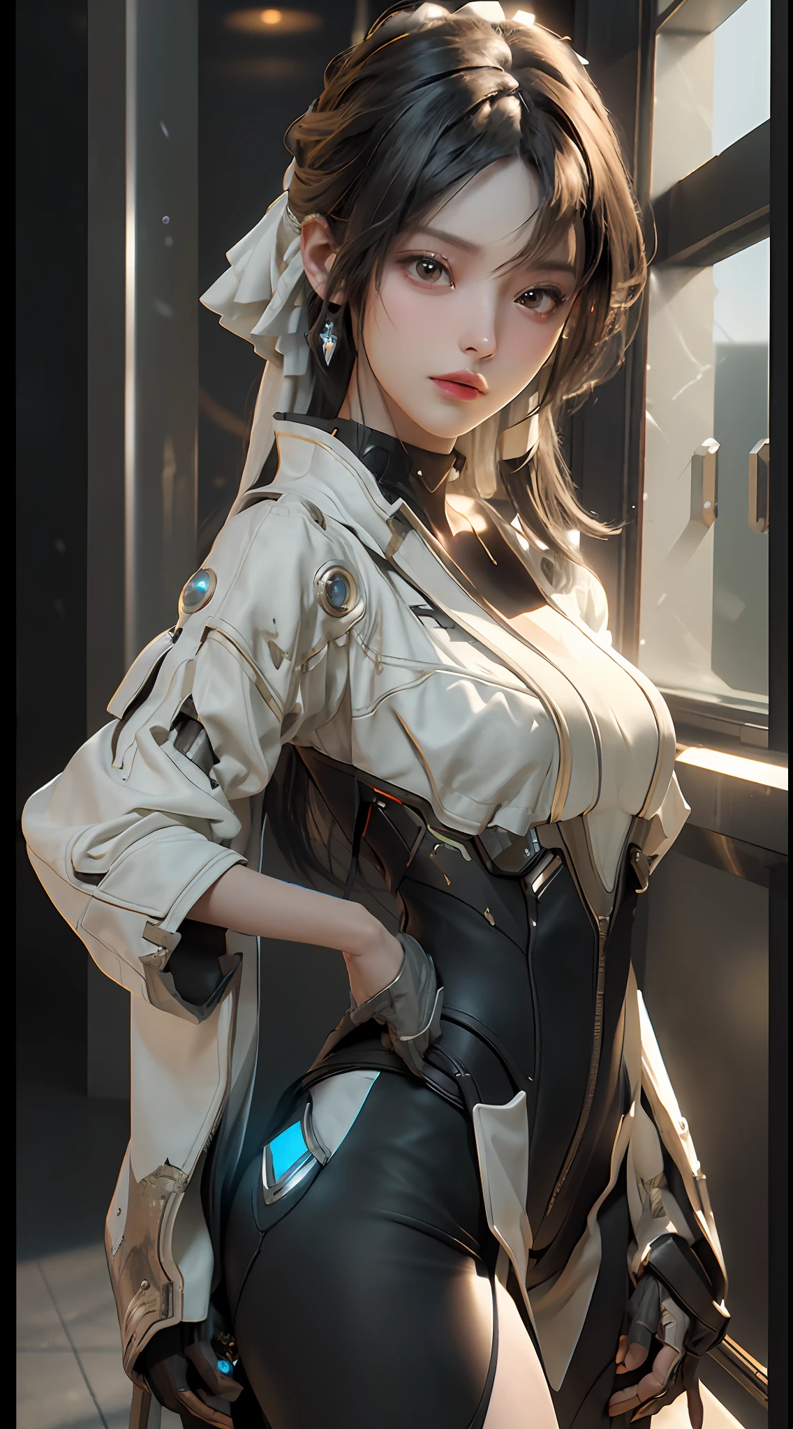 ((Best quality)), ((masterpiece)), (detailed:1.4), 3D, an image of a beautiful cyberpunk female,HDR (High Dynamic Range),Ray Tracing,NVIDIA RTX,Super-Resolution,Unreal 5,Subsurface scattering,PBR Texturing,Post-processing,Anisotropic Filtering,Depth-of-field,Maximum clarity and sharpness,Multi-layered textures,Albedo and Specular maps,Surface shading,Accurate simulation of light-material interaction,Perfect proportions,Octane Render,Two-tone lighting,Wide aperture,Low ISO,White balance,Rule of thirds,8K RAW,