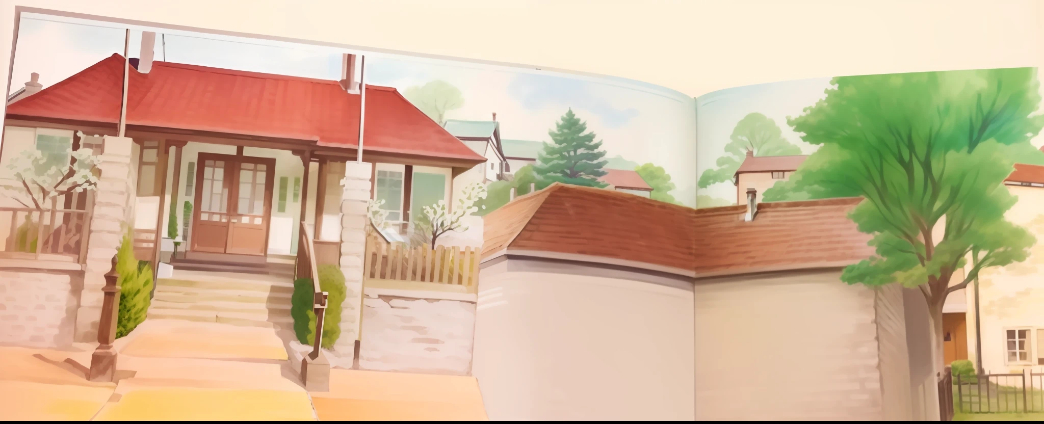 there is a book with a picture of a house and a tree, colored illustration, by Tomioka Tessai, color illustration, by Tsubasa Nakai, detailed book illustration, whole page illustration, full color illustration, by Ayako Rokkaku, detail, vignette illustration, french village exterior, by senior artist, by Aguri Uchida