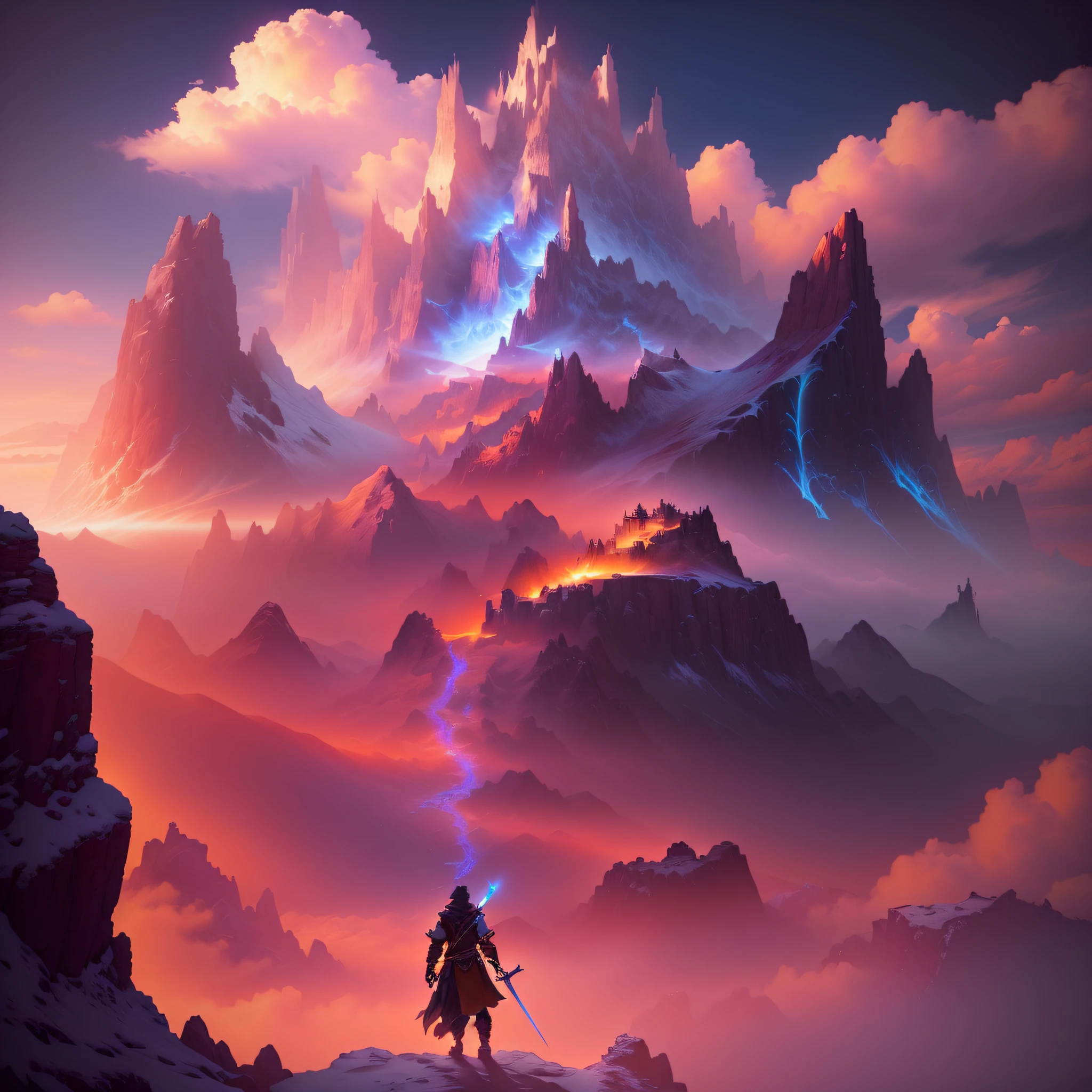there is a man standing on a mountain with a sword, epic fantasy digital art style, 4k fantasy art, epic fantasy art style hd, 8k fantasy art, unreal engine fantasy art, epic fantasy art style, fantasy epic digital art, fantasy art style, fantasy art behance, digital 2d fantasy art, epic fantasy illustration, epic fantasy game art