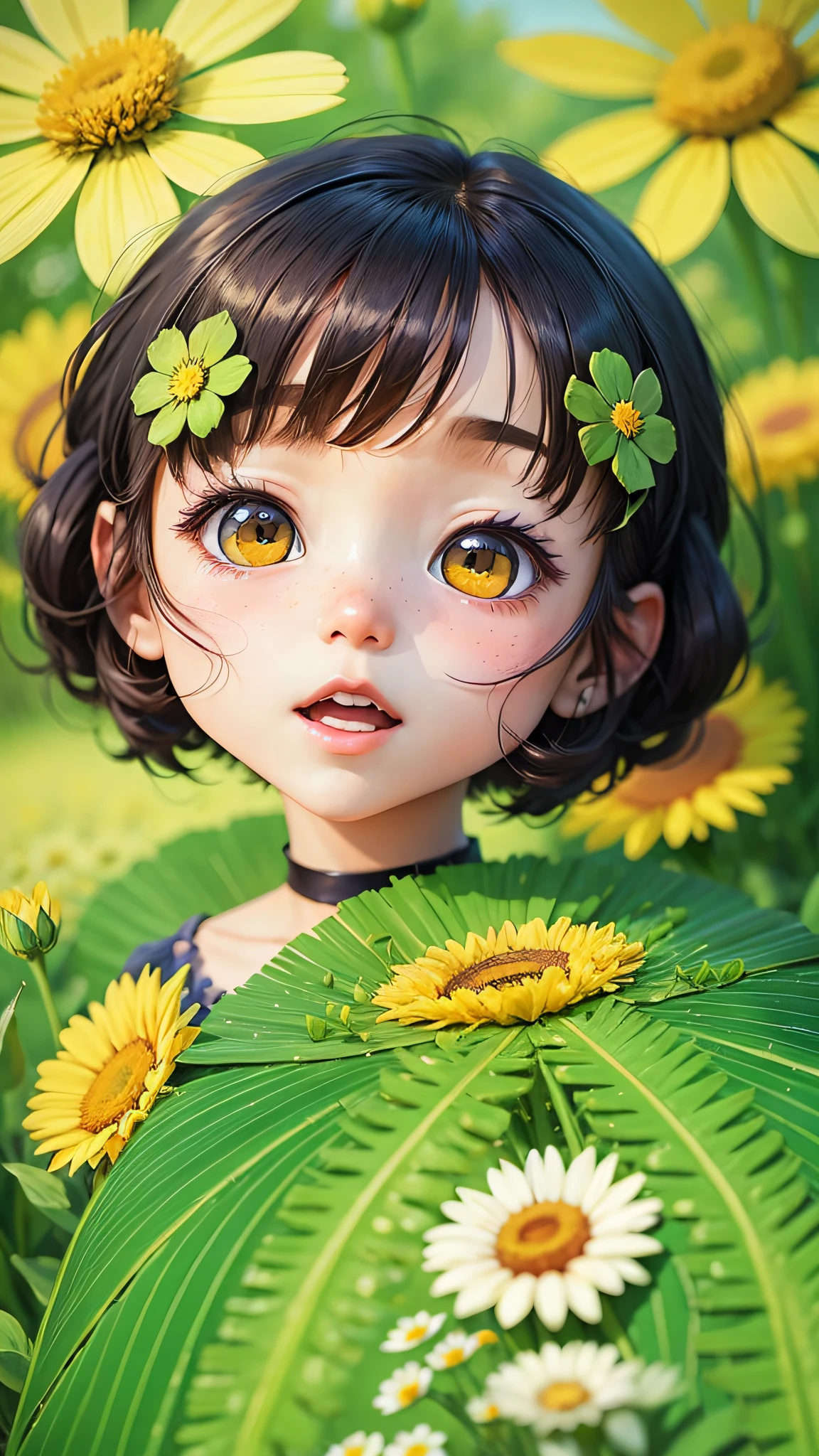 anime girl in a green dress and yellow shirt in a field of flowers, cute art style, cute detailed digital art, childrens art in artstation, cute detailed artwork, digital anime illustration, anime style illustration, cute digital art, girl in flowers, girl walking in a flower field, full body portrait of a short!, loli, small loli girl, anime illustration --auto --s2