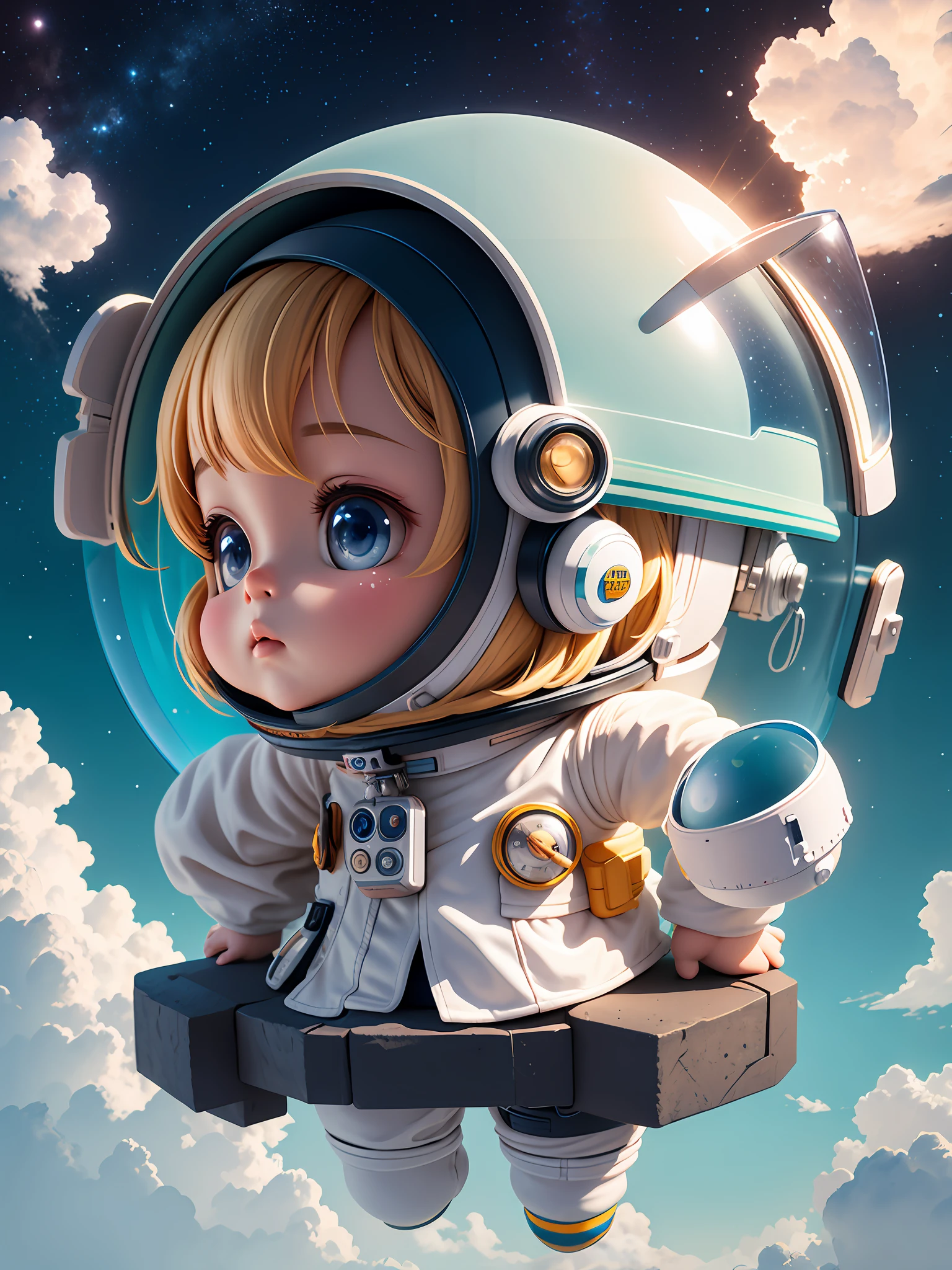 There is a little doll with helmet and helmet, cute 3d rendering, little astronaut looking up, portrait anime space cadet boy, cute 3d anime boy rendering, cute detailed digital art, male explorer mini cute boy, 3d rendering stylized, 3d rendered character art 8k, cute digital painting, anime style 3d, super detailed rendering