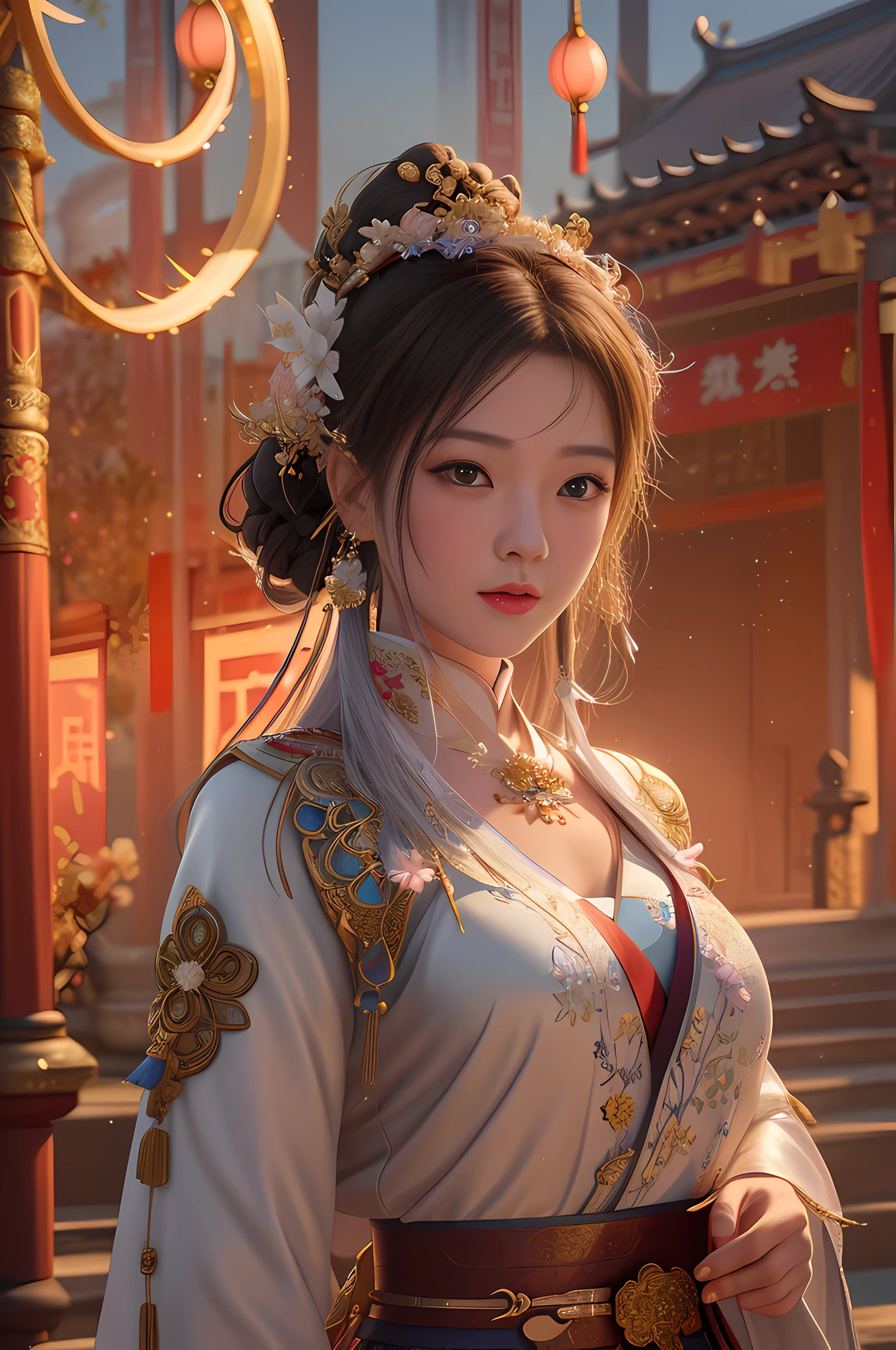 arafed asian woman in a white dress standing in front of a building, trending on cgstation, beautiful digital artwork, chengwei pan on artstation, cgsociety and fenghua zhong, palace , a girl in hanfu, cinematic. by leng jun, artwork in the style of guweiz, by Yang J, ross tran 8 k