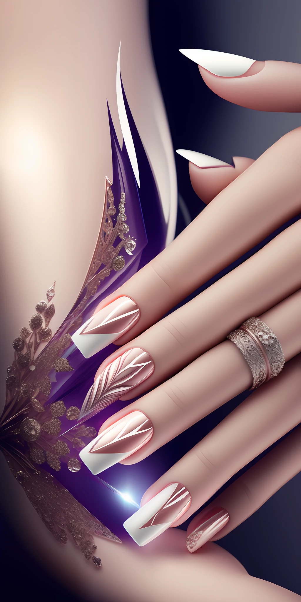 Close-up manicure creations fantastical glass details in high definition cinematic