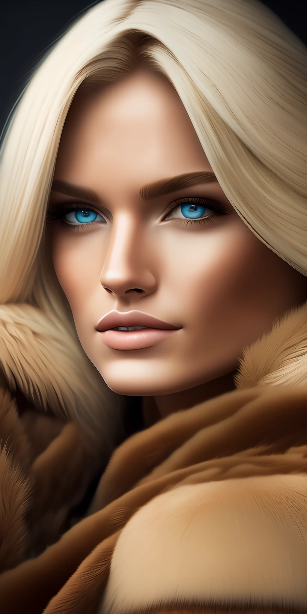Close-up blonde in brown fur Fantastic creativity High quality cinematic details