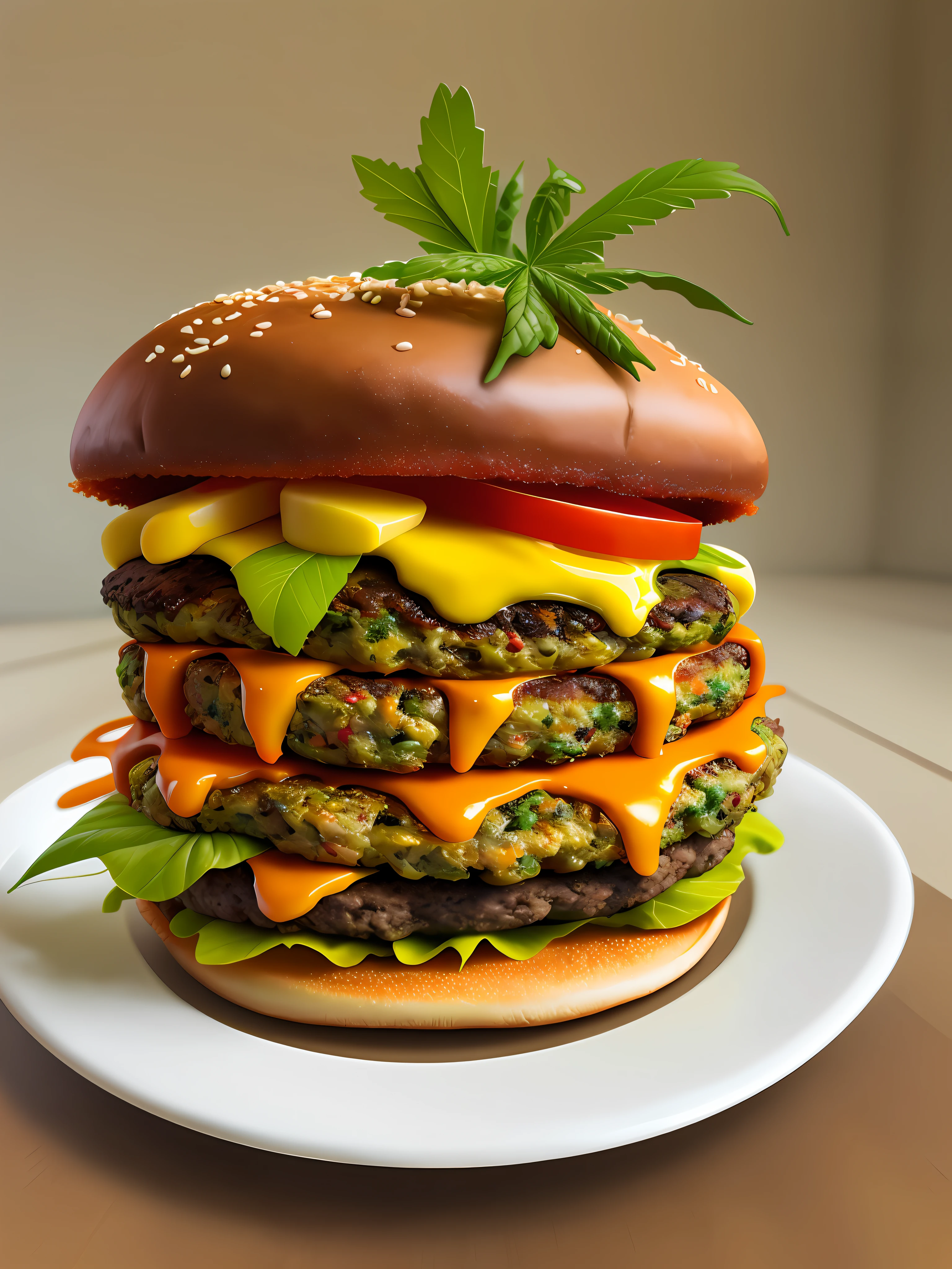 Cannabis burger, high quality realistic, photo