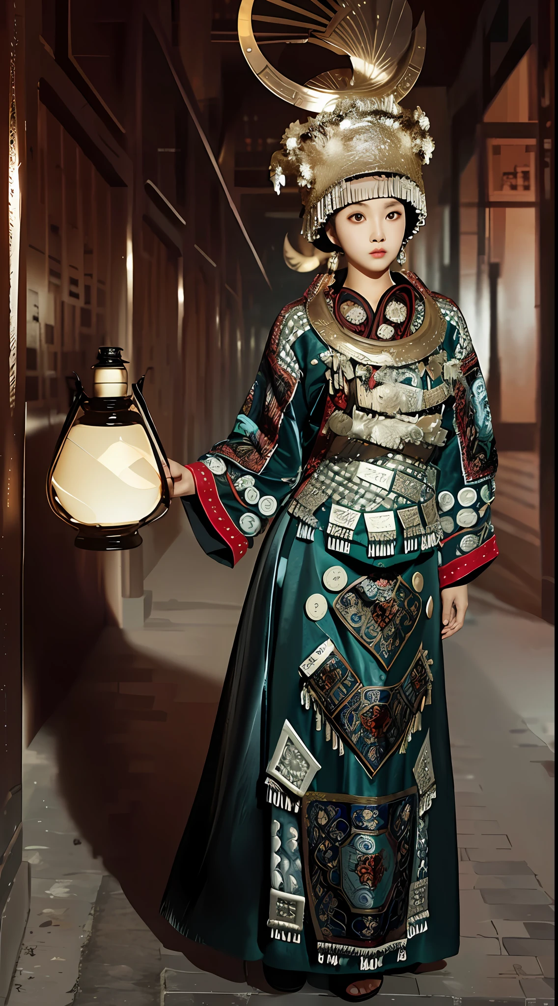 A Miao, beautiful girl, standing, tall, big eyes and melon face, beautiful and charming