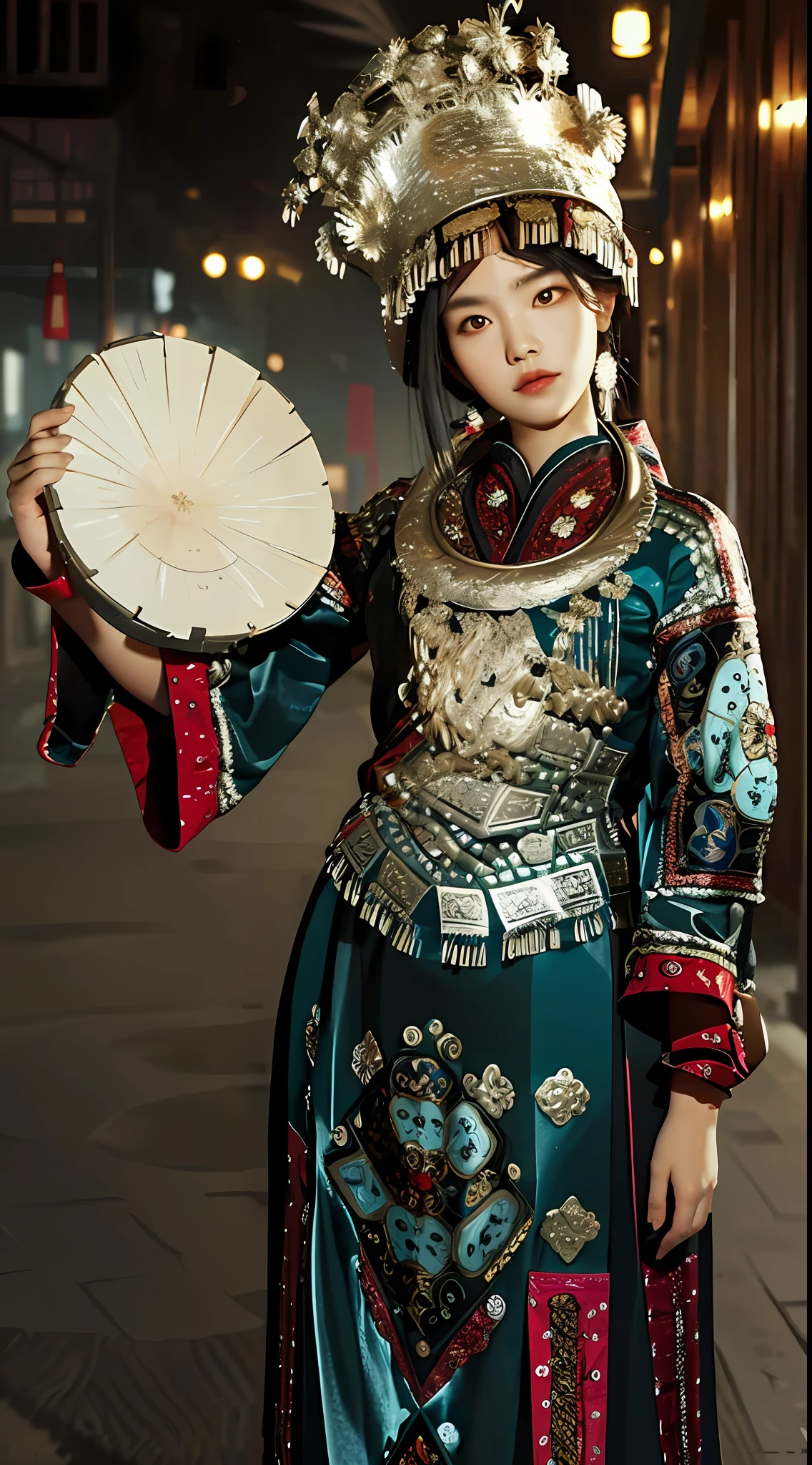 A Miao, beautiful girl, standing, tall, big eyes and melon face, beautiful and charming