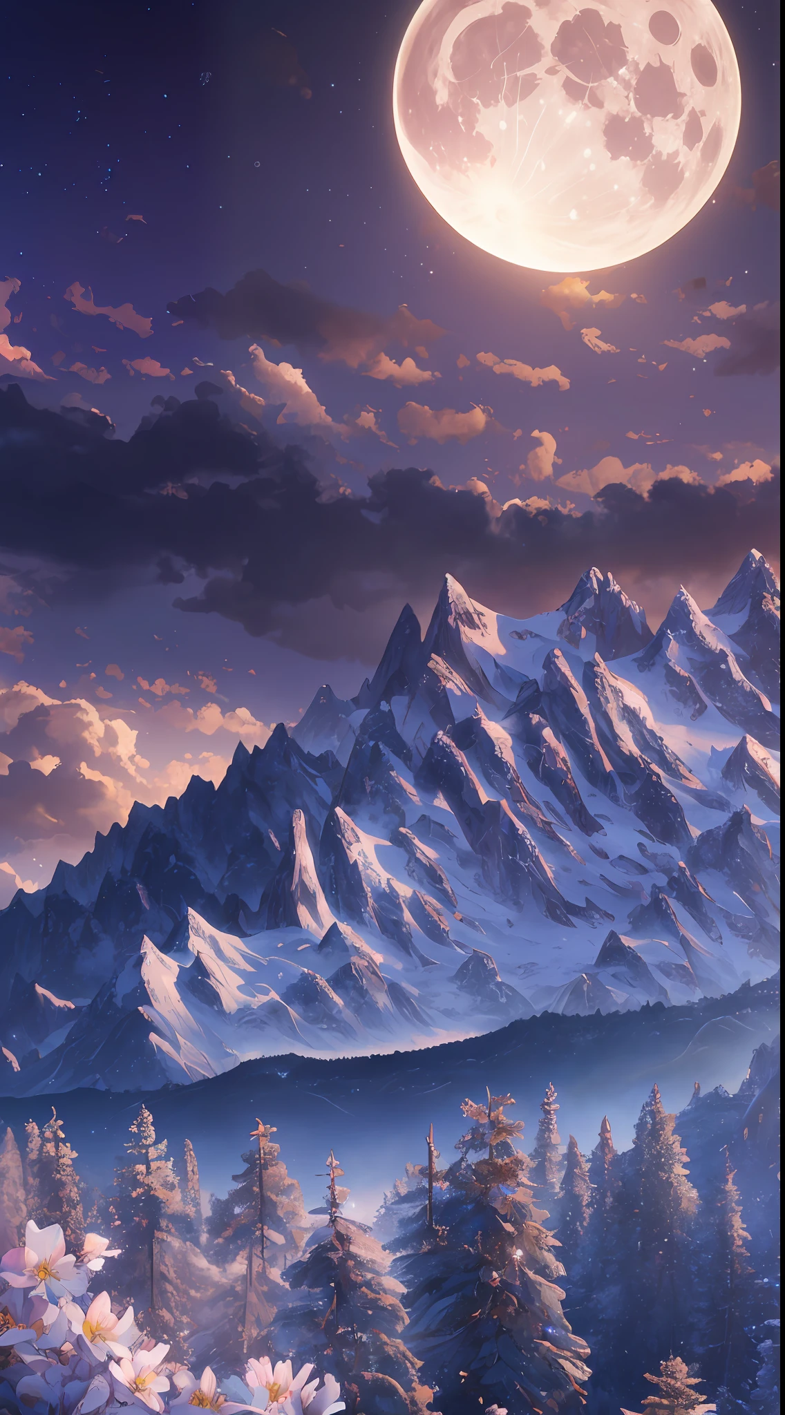 Masterpiece, best quality, high quality, extremely detailed CG unified 8k wallpaper, landscape, outdoors, sky, clouds, night, cloudy, big moon, huge stone wall hidden in the mountains, a group of people trying to open it, award winning photography, background bokeh, depth of field, HDR, bloom, chromatic aberration, realism, very detailed, artstation trend, cGSociety trend, intricate, high detail, drama, halfway art --auto --s2