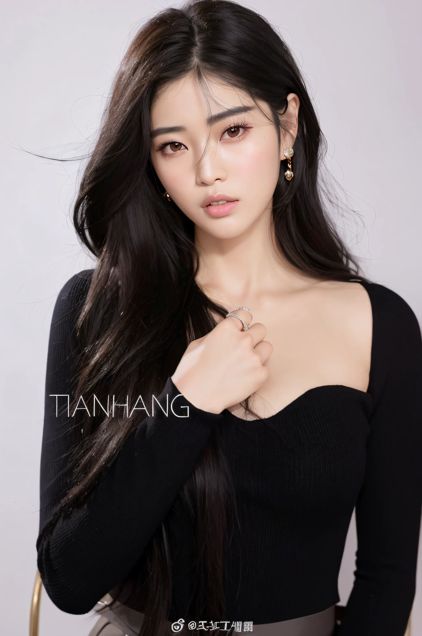 araffe asian woman with long black hair and a black top, inspired by Zhang Han, inspired by Tang Yifen, by Ni Tian, by Zhang Han, yanjun chengt, inspired by Huang Ji, hwang se - on, ulzzang, inspired by Li Tang, heise-lian yan fang, gorgeous young korean woman, inspired by Jiang Tingxi