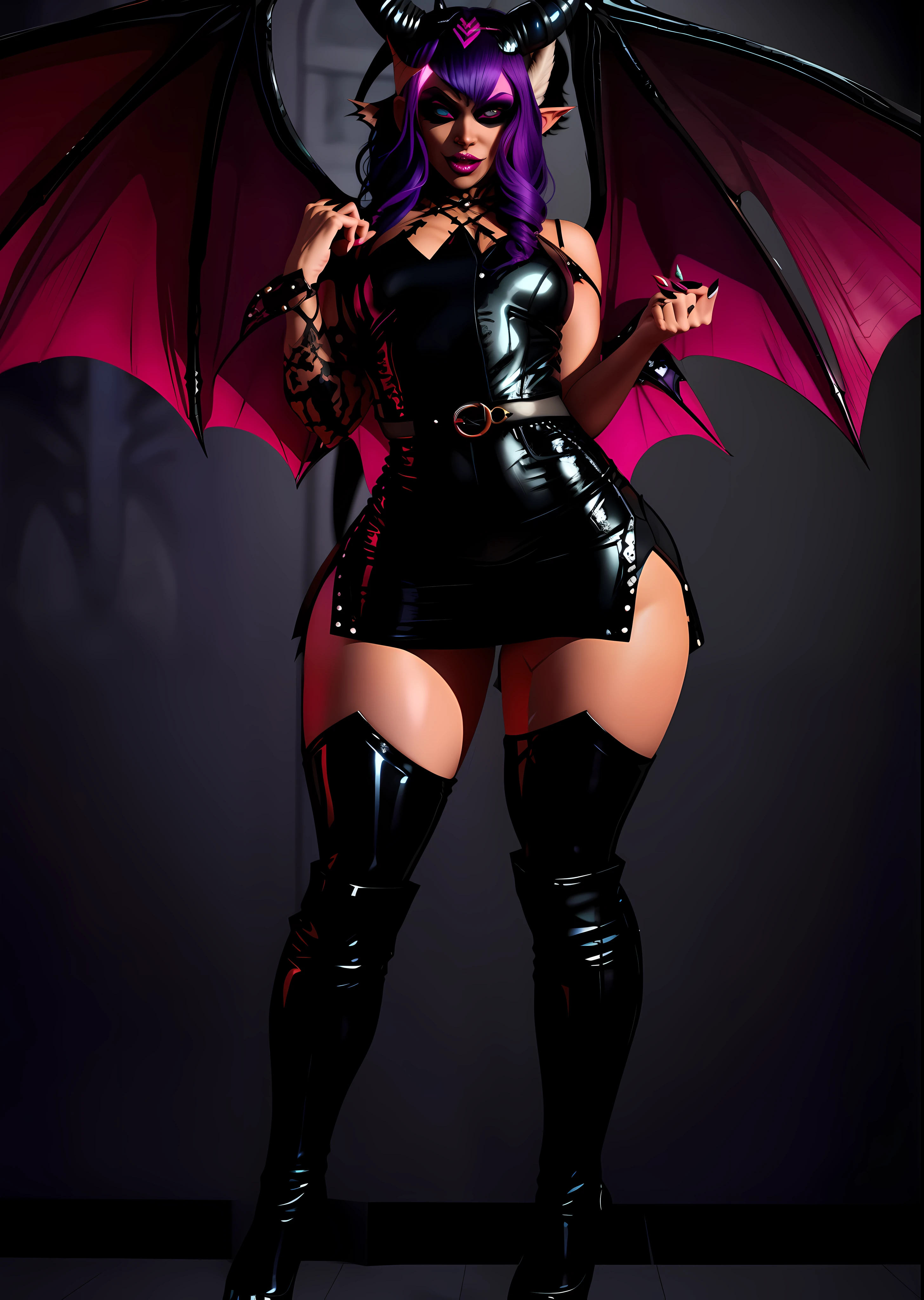 a close up of a woman in a costume with a bat on her head, succubus in tight short dress, succubus | medieval, succubus, lilith, beautiful succubus, very sexy devil outfit, raven winged female vampire, androgynous vampire, demon girl, full body devil woman, full body picture, dark demonic dancer, fantasy outfit, demoness