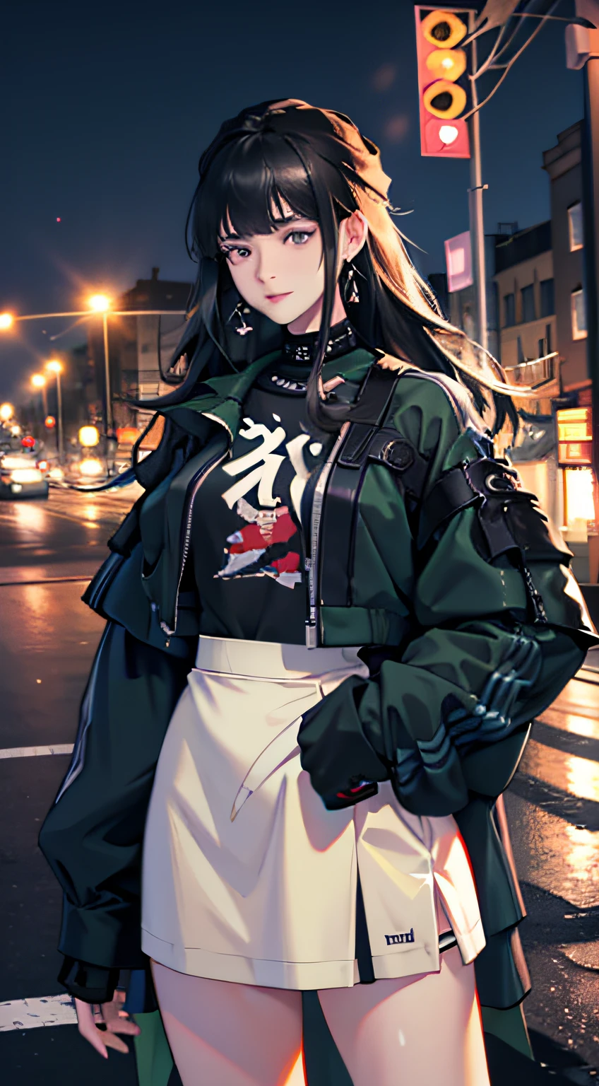 Young woman 25 years old: 1.3, Long black hair: 1.2, Casual wear: 1.2, Daytime: 1.2, On the street: 1.2, Film lighting, Surrealism, UHD, ccurate, Super detail, textured skin, High detail, Best quality, 8k