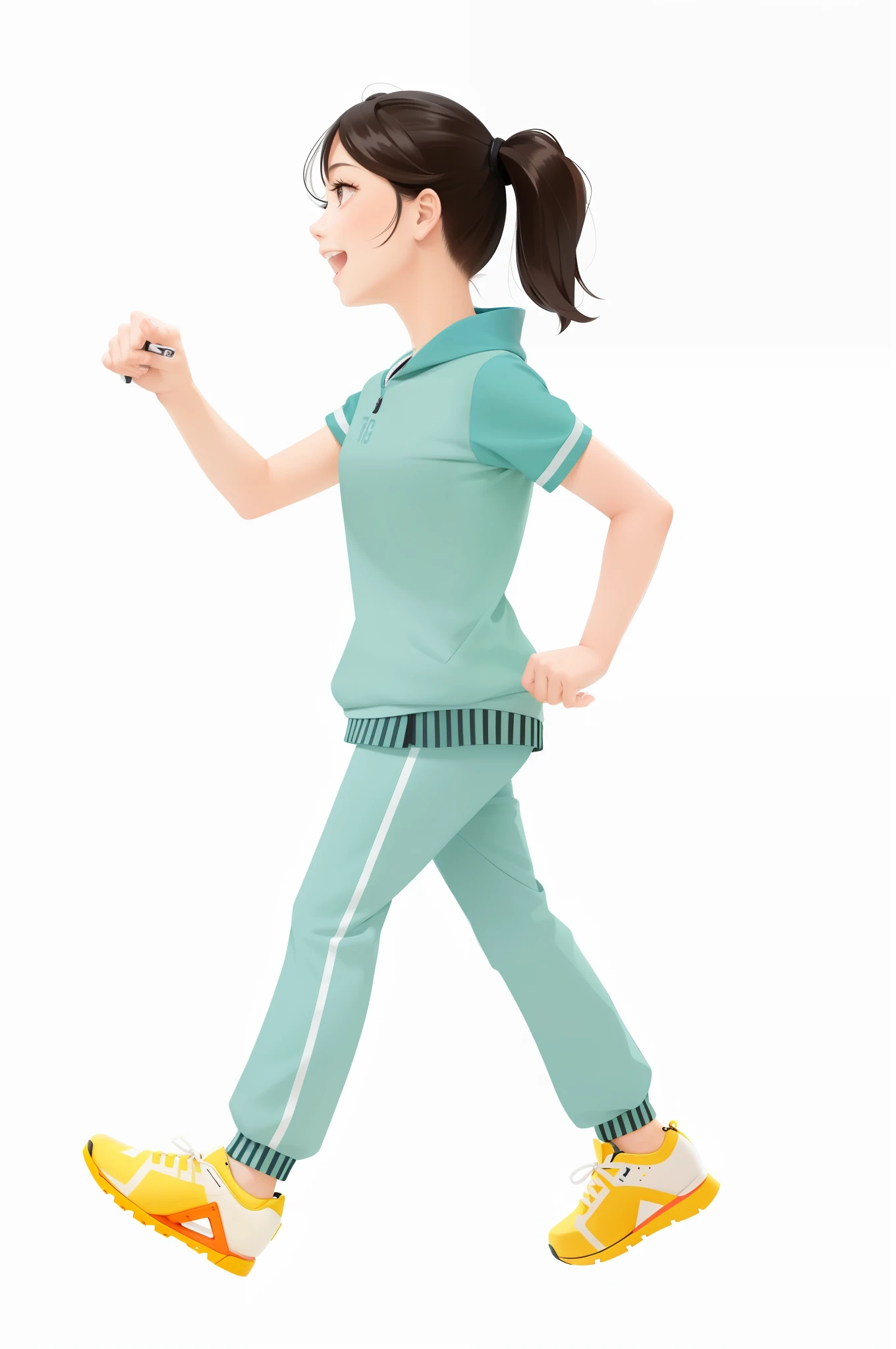 cartoon girl walking with tennis racket and ball in hand, a woman walking, girl running, girl is running, the anime girl is running, illustration!, side portrait of a girl walking, running pose, waist reaching ponytail, walking confidently, accurate walk cycle, 2 d illustration, 2d illustration, cartoon image, wearing a track suit, flat illustration --auto --s2