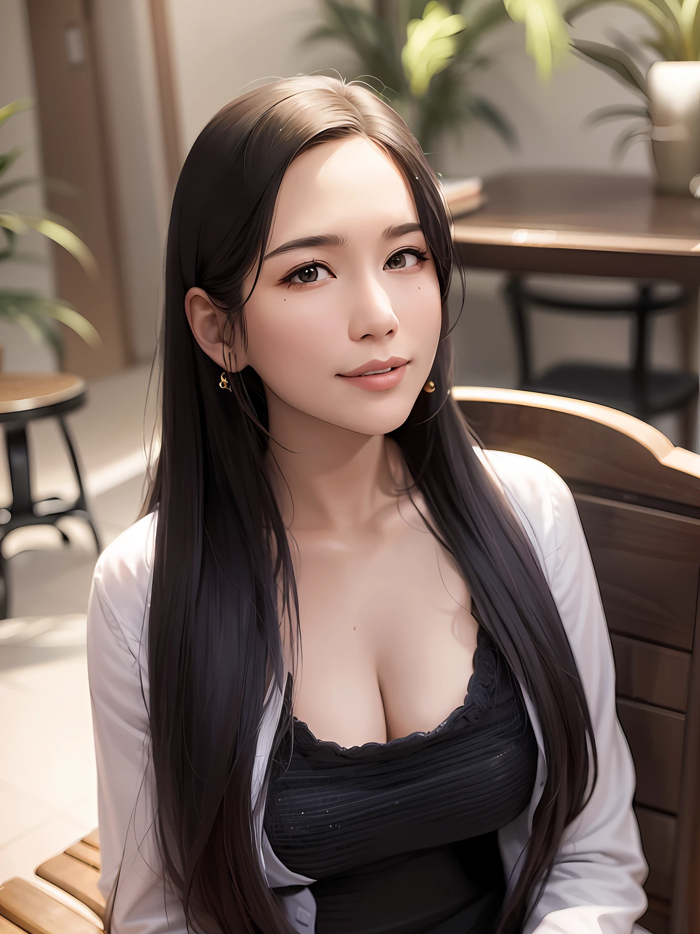 there is a woman that is sitting down with a banana, mai anh tran, an asian woman, nivanh chanthara, a young asian woman, asian girl with long hair, asian female, 2 7 years old, 2 8 years old, asian girl, asian woman, 2 9 years old, asian women, in style of lam manh