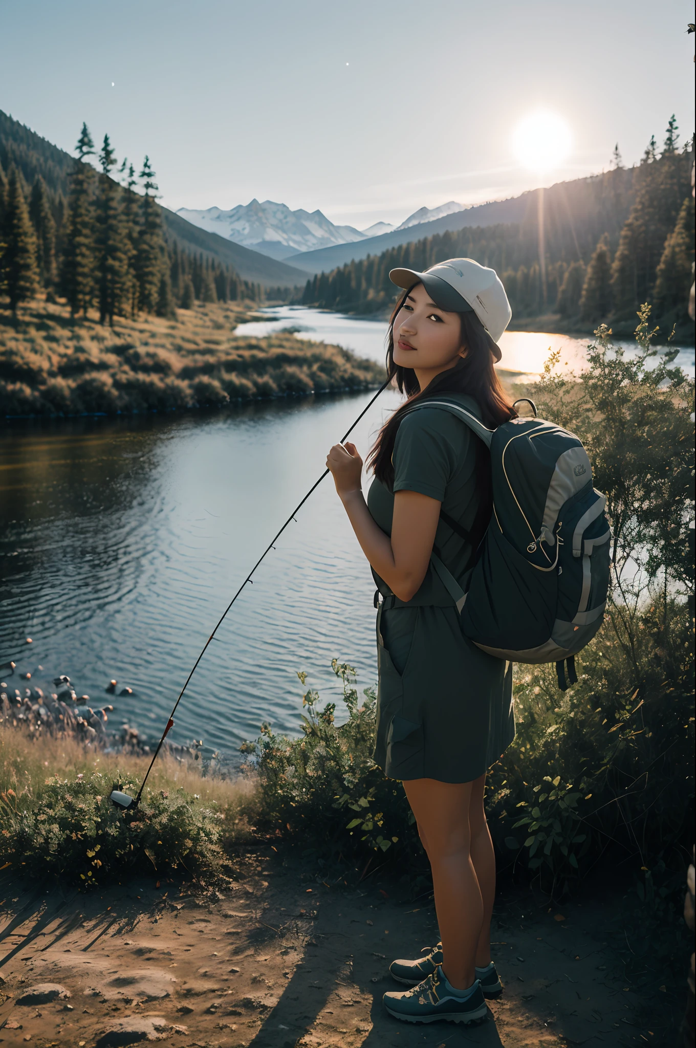 1 asian woman ,pretty ((full body, happy)), masterpiece, best quality, super detailed, solo, big breasts, big boobs, outdoors, (night), mountain, nature, (stars, moon) cheerful, happy, backpack, fishing bait ,sleeping bag, camping stove, water bottle, lua, fishing rod, fishing, hat, flashlight, forest, rocks, river, wood, smoke, shadow, contrast, clear sky,
Simulation Style (See viewer: 1.2) (Skin texture)
(Film grain: 1.3), (warm colors, warm colors)