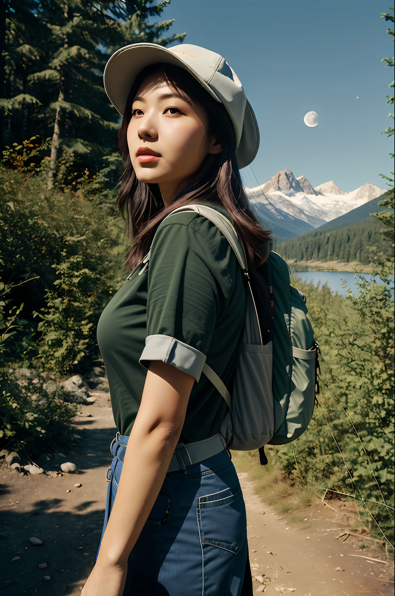 1 asian woman ,pretty ((full body, happy)), masterpiece, best quality, super detailed, solo, big breasts, big boobs, outdoors, (night), mountain, nature, (stars, moon) cheerful, happy, backpack, fishing bait ,sleeping bag, camping stove, water bottle, lua, fishing rod, fishing, hat, flashlight, forest, rocks, river, wood, smoke, shadow, contrast, clear sky,
Simulation Style (See viewer: 1.2) (Skin texture)
(Film grain: 1.3), (warm colors, warm colors)