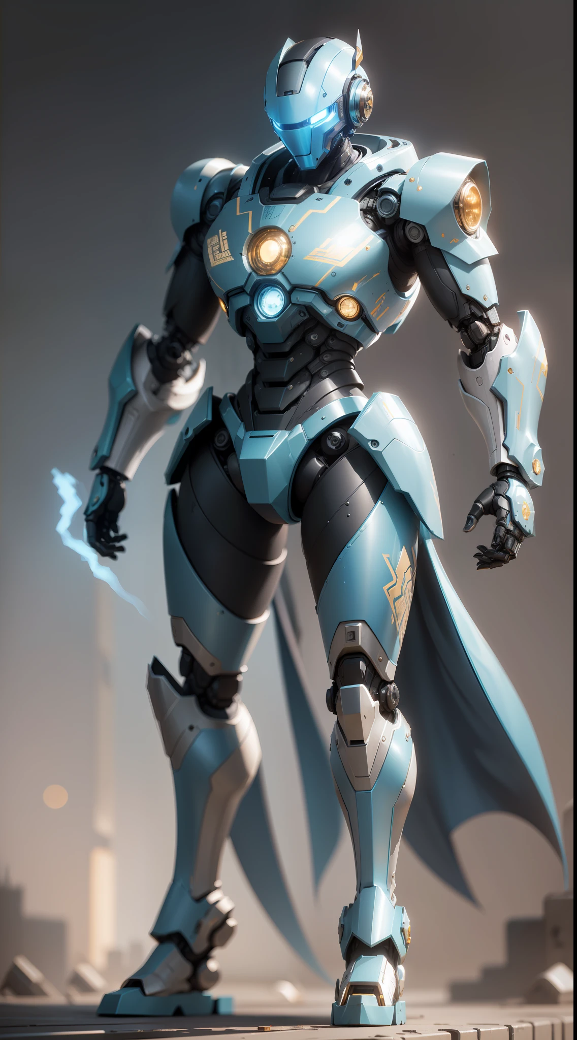 Film, Robot, Intricate Detail Mechanical Parts, Realism, Metallic Paint Texture, Film Shooting, Edge Light, (((Full Body Shooting))), Bokeh, Light Cyan