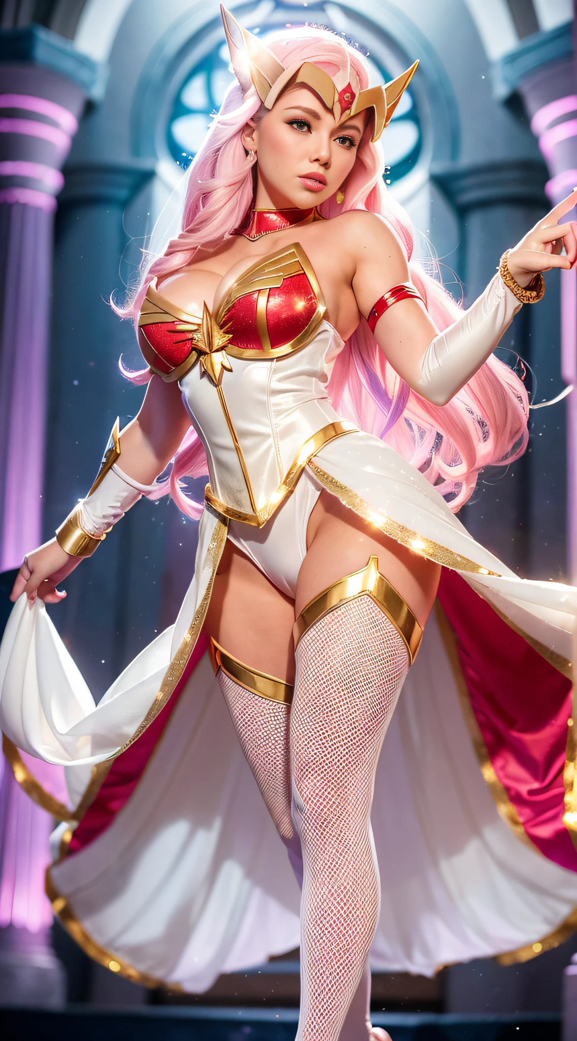 full body photo of ((She-ra)), ((The Princess of Power)), blonde big breast, white dress, visible p*s*y, white lace panties, cameltoe, high kick, 85mm lens, eos, 4k, exquisite detail, 4k, Canon EOS, 85mm lens, sharp focus, real textured skin