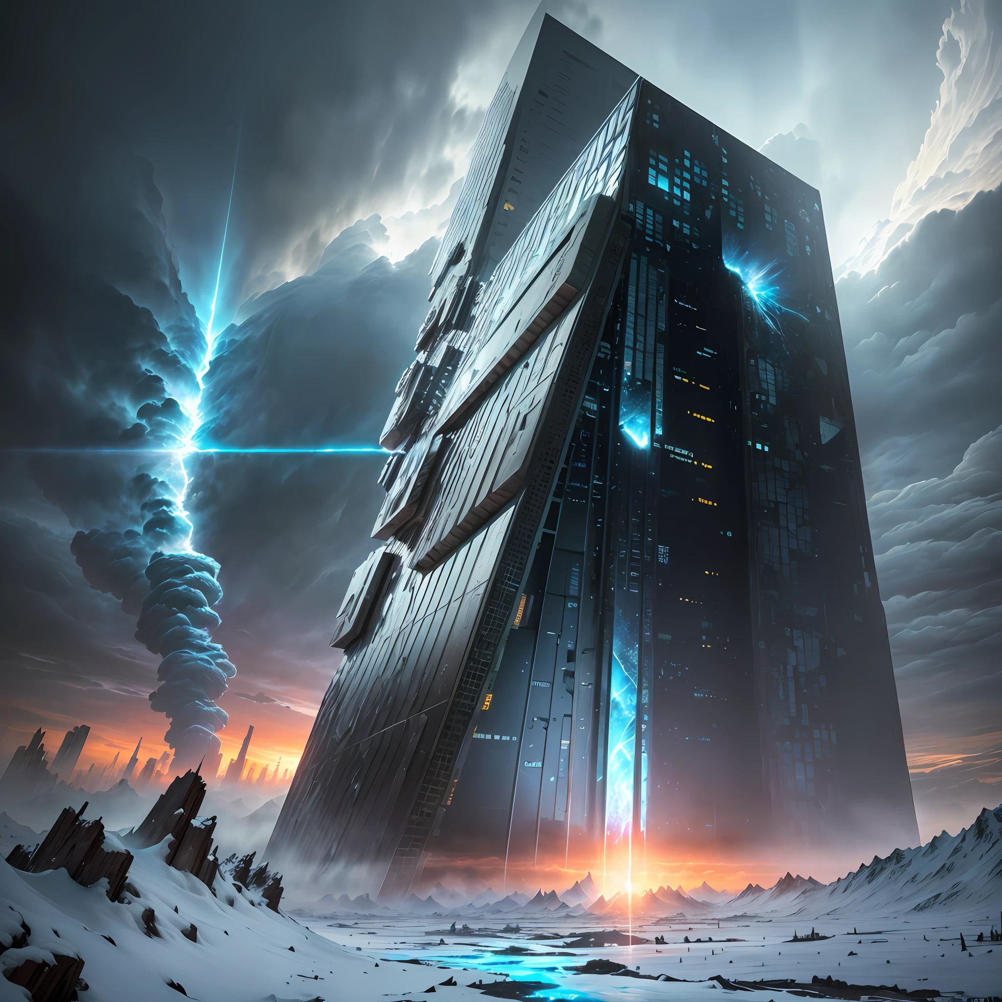 End of the World, Epic Realistic, (HDR: 1.4), (Mute Color: 1.4), Apocalypse, Freezing, Abond, Neutral Color, Night, Screen Space Refraction, (Complex Detail, Hyper Detail: 1.2), Art Station, Cinematic Shot, Vignette, Complex Background, Building, Snow