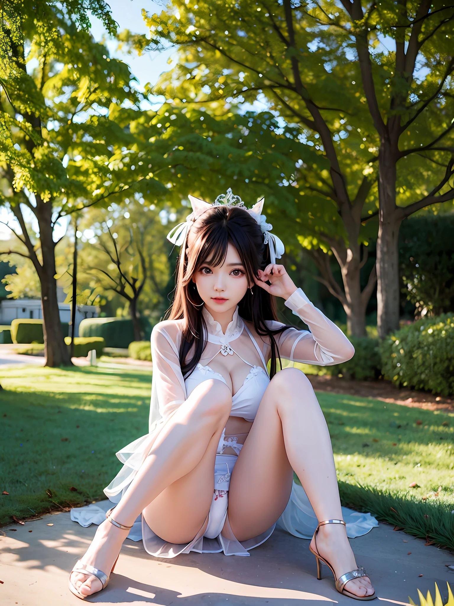 ulzzang-6500-v1.1, (original photo:1.2), (realistic:1.4), beautiful and detailed girl, sitting on the ground with open legs, facing the camera, very detailed eyes and face, beautiful detailed eyes, ridiculous, incredibly ridiculous, huge file size, super detailed, high resolution, actress, wearing transparent bikini, ((transparent panties)), ((dynamic pose))), (knee bent leg sitting))