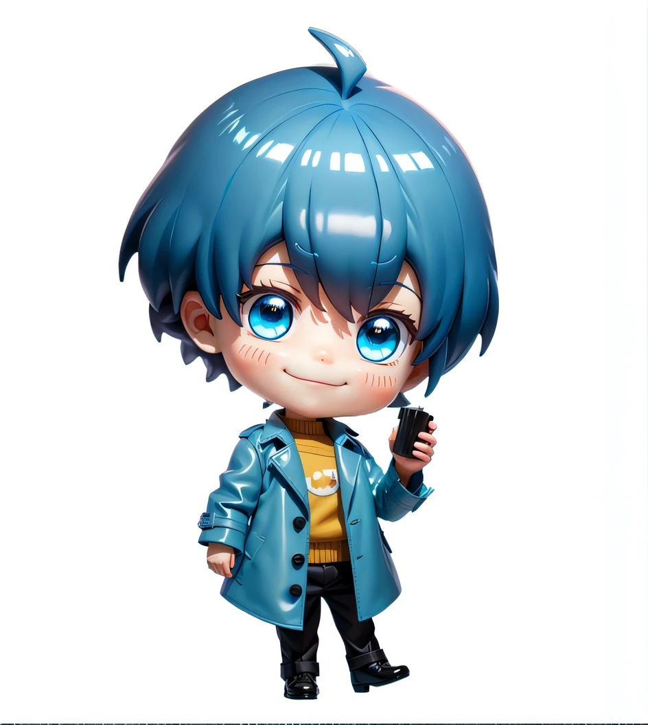 a close up of a toy figure of a person with blue hair, style as nendoroid, live2d virtual youtuber model, q posket, highly detailed character, stylized anime, water color nendoroid, nendoroid 3 d, anime styled 3d, good smile company anime style, nendroid, 2 d anime style