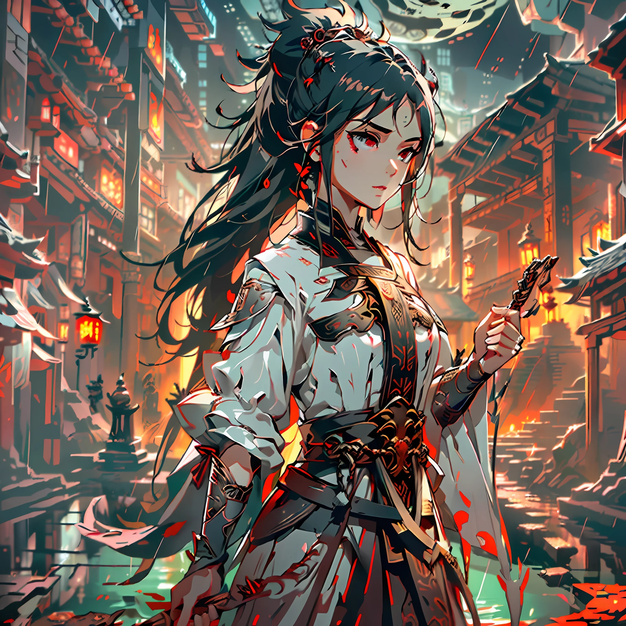 anime girl with sword in a city street at night, anime art wallpaper 8 k, anime style 4 k, anime art wallpaper 4 k, anime art wallpaper 4k, demon slayer artstyle, by Yang J, demon slayer rui fanart, alice x. zhang, anime wallpaper 4 k, anime wallpaper 4k, kawacy, badass anime 8 k