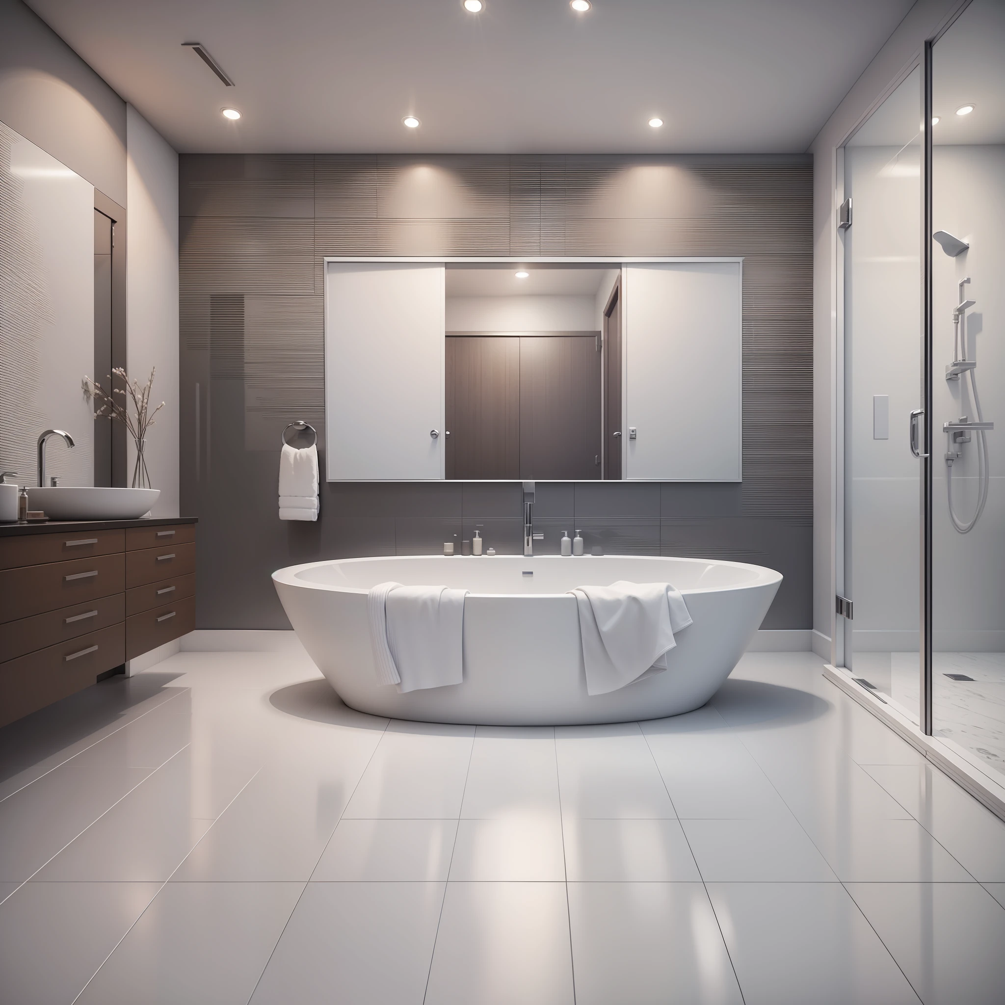 draw 3D floor plan, High realistic, High Quality 8K, bathroom, walls dark tile, floor white tile, lighting nude, rending with 3DMax --auto --s2