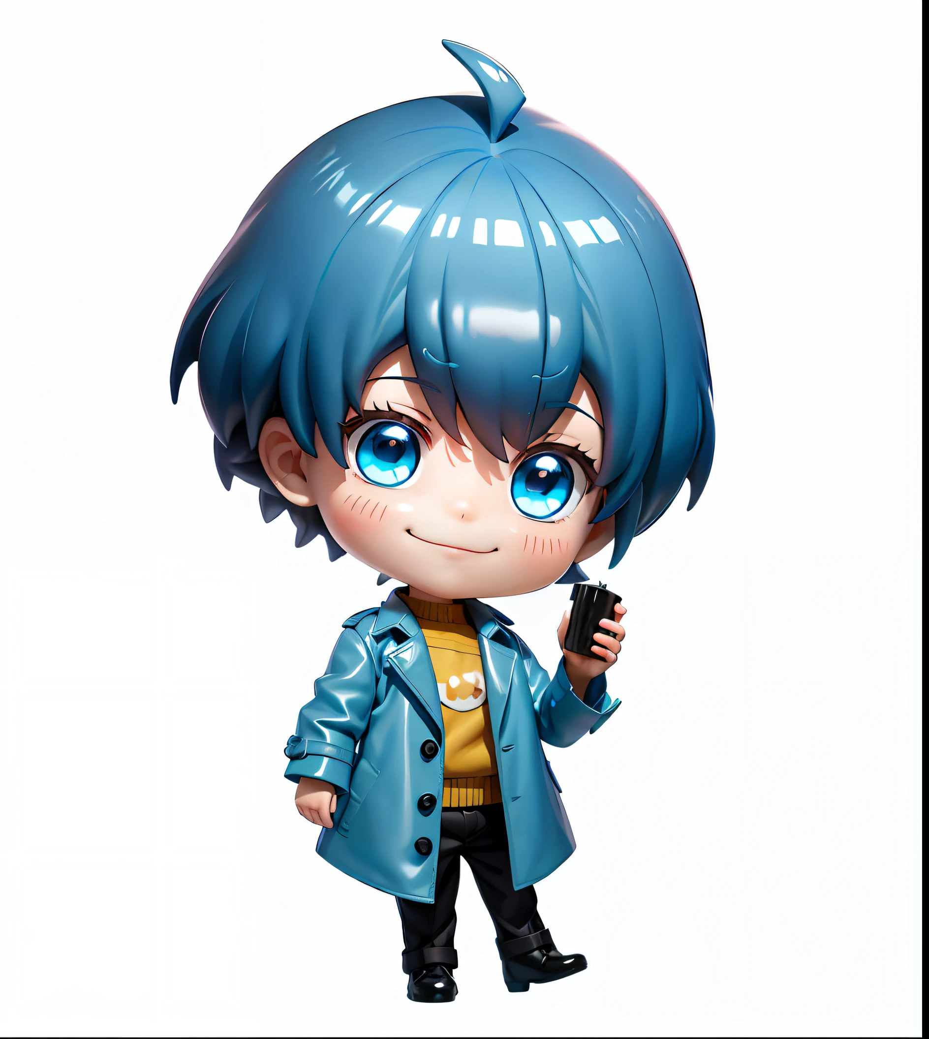 a close up of a toy figure of a person with blue hair, style as nendoroid, live2d virtual youtuber model, q posket, highly detailed character, stylized anime, water color nendoroid, nendoroid 3 d, anime styled 3d, good smile company anime style, nendroid, 2 d anime style
