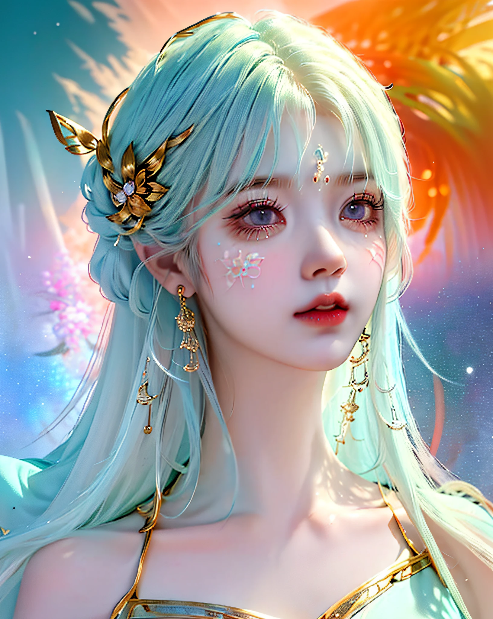 (8k, RAW photo:1.2), best quality, ultra high res,dramatic angle,(fluttered detailed color splashs), (illustration),(((1 girl))),(long hair),(rain:0.9), (头饰:1.4),少女身边有一座古宫,汉服,(重点),彩色水墨画,(泼彩),泼彩,(((colorful))),(素描:0.8) , Masterpiece, best quality, beautiful painted, highly detailed,(denoising:0.6),[splash ink],((ink refraction)), (beautiful detailed sky),moon,highly,detaild,(masterpiece, best quality, extremely detailed） CG unity 8k壁纸，杰作，最好的质量，超详细），（石蒜），