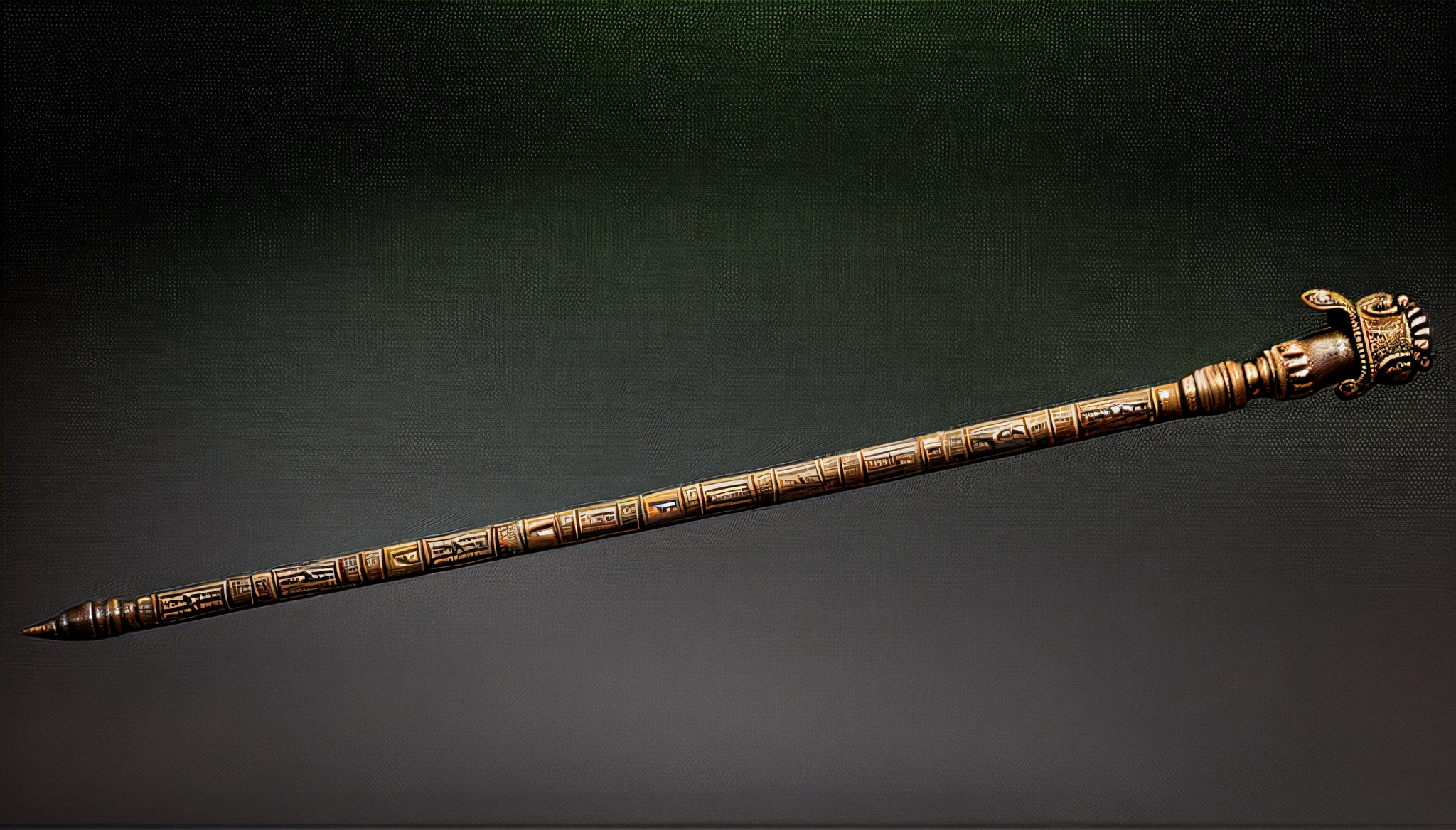 A scepter, ancient, old, mottled, bony, patterned, separate, complete