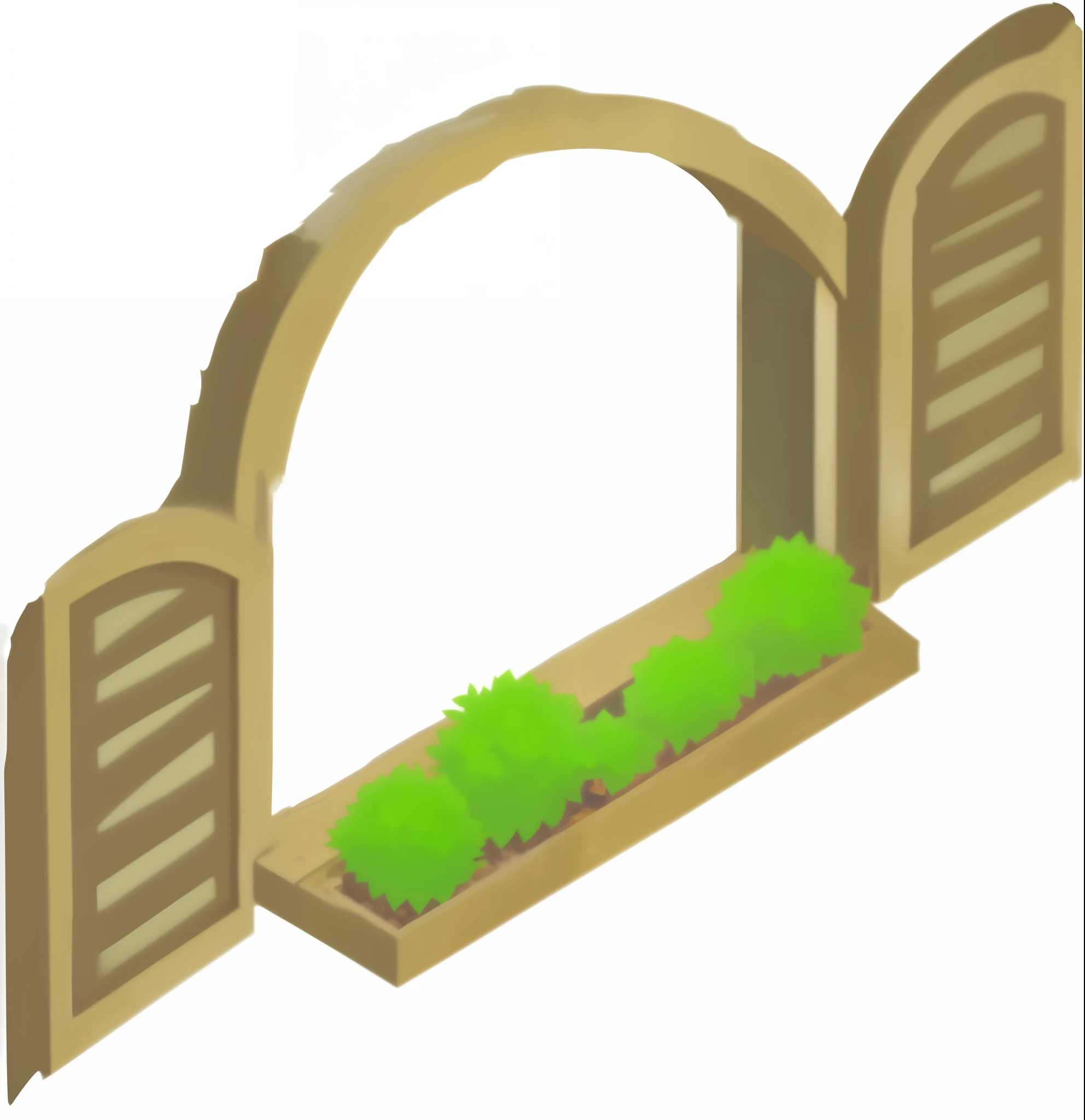 a cartoon image of a gate with a green plant in it, drawn image, window open, window, game asset, door, graphic of enchanted terrarium, doors, rpg item, looking outside, doorway, farm, balcony door, artistic depiction, cad, gardening, open door, item, indoor, entrance, gate, game icon asset, hortorium