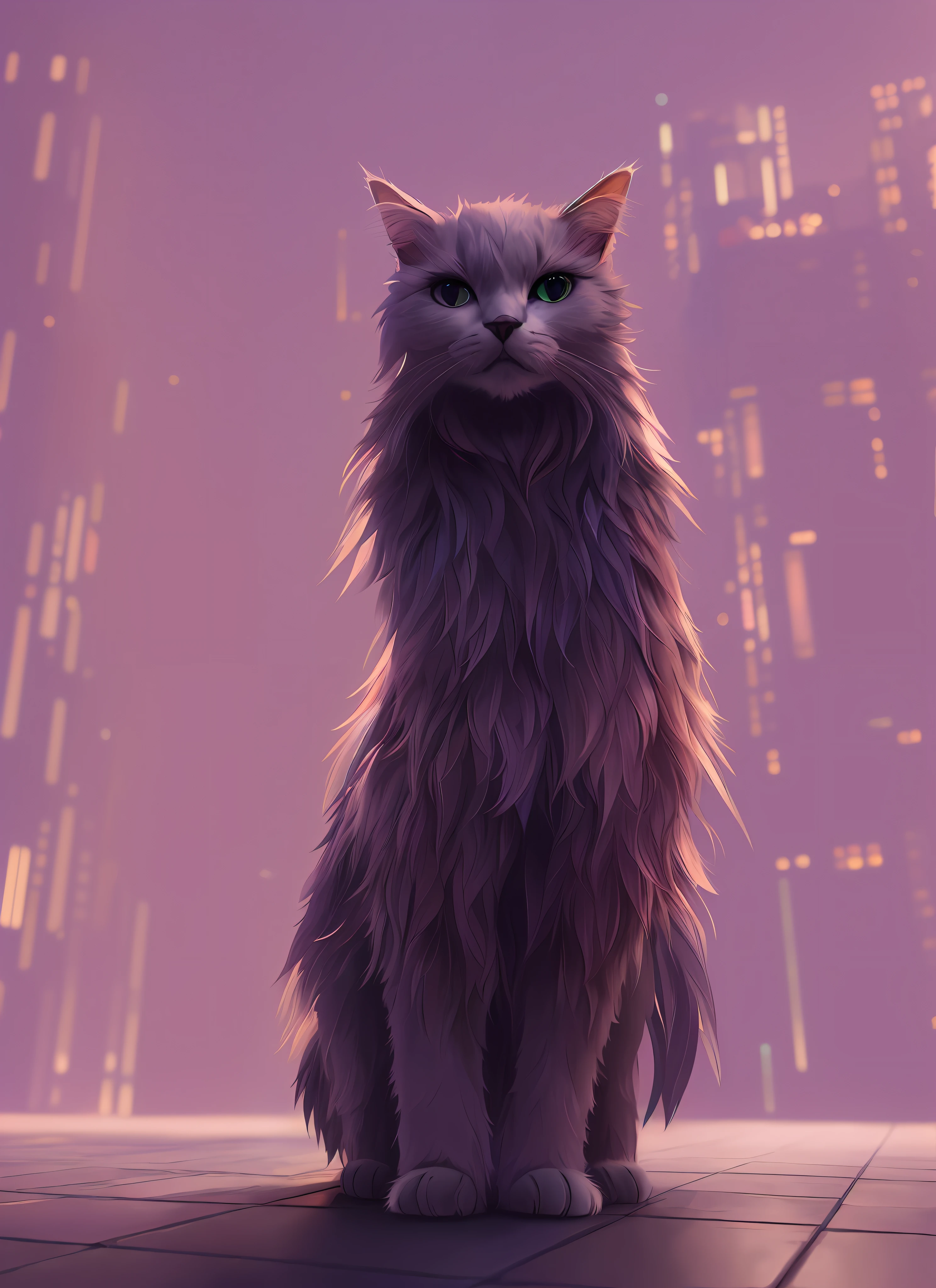 there is a cat that is sitting on a tile floor, cyberpunk cat, furry digital art, dramatic cinematic detailed fur, very very beautiful furry art, cat. digital painting, realistic anime cat, cat from the void, low detailed. digital painting, furry character portrait, warrior cats fan art, anthropomorphic female cat, furry fantasy art, 4k detailed digital art