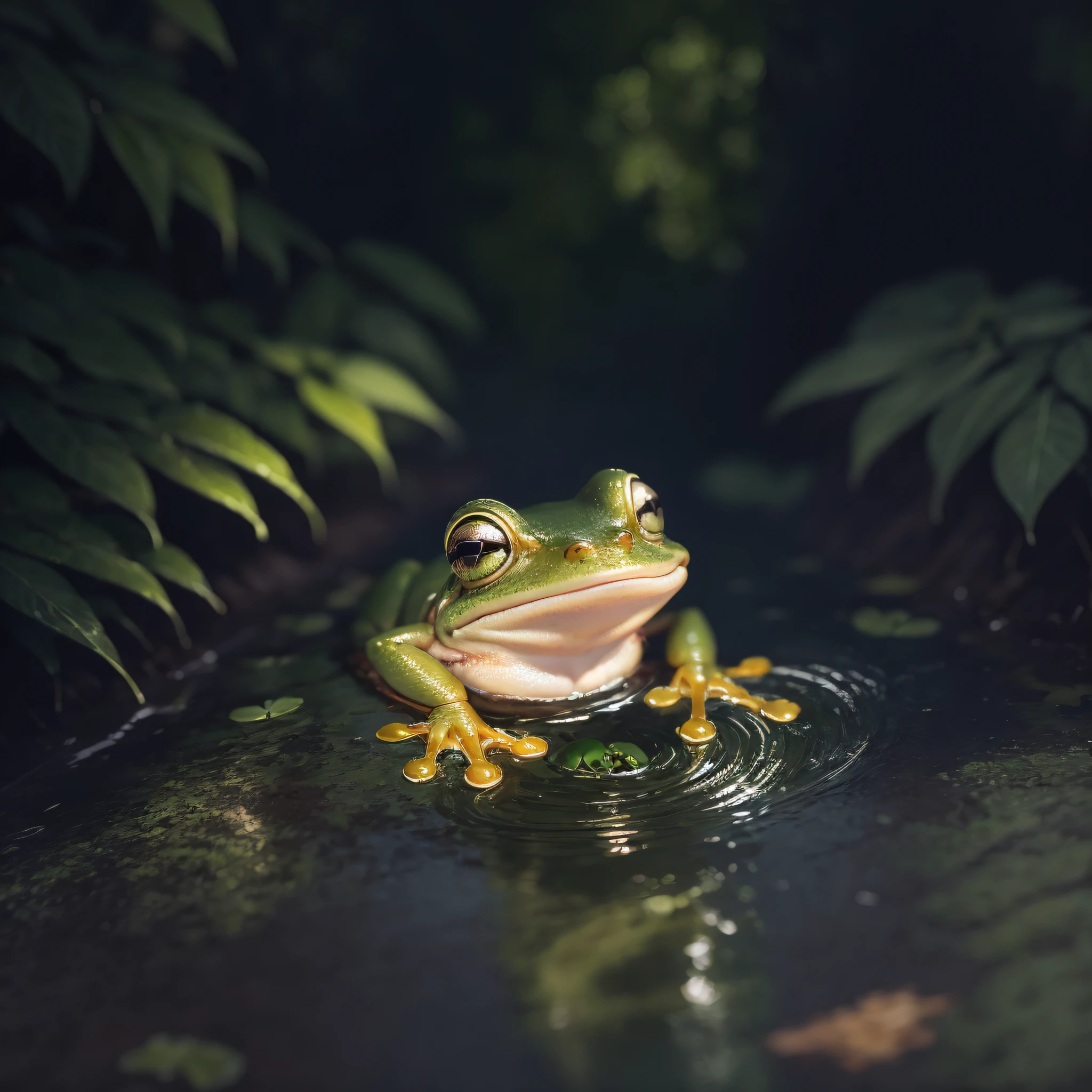 once upon a time a small smiling green frog, in a puddle in the middle of a
beautiful forest , in the style of digital painting, joyful, robert munsch, charming anime
characters, lit kid, alexandr averin, colorful brushwork --auto --s2