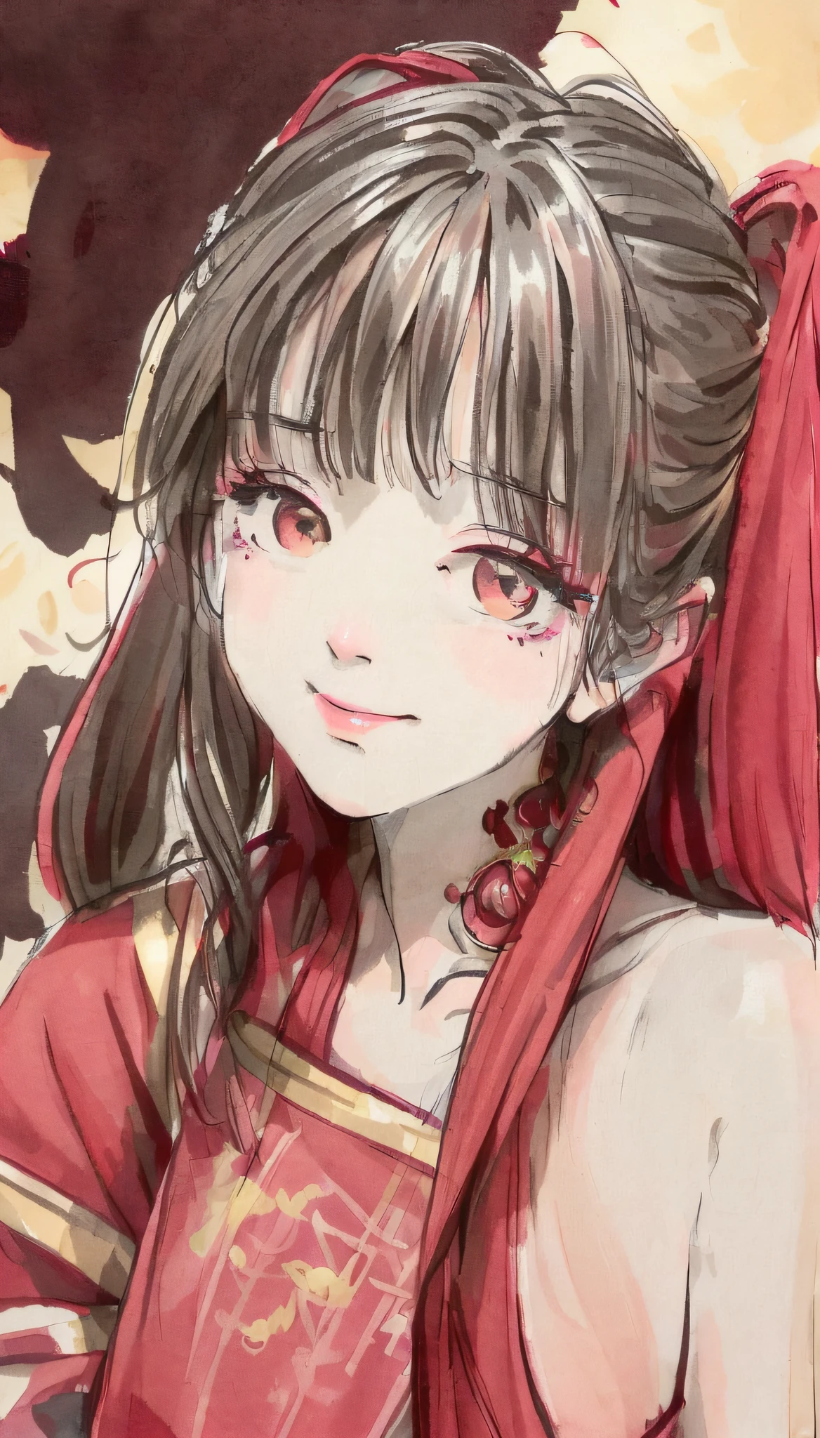(8K, Best Quality, Masterpiece:1.2), (Realistic, Realistic:1.37), Cute, Night, Dating, (Nose Red), (Smile: 1.15), 1girl wearing Mingstyle Dress, (Lingstyle, Hanfu: 1.2), ((Best Quality)), ((High resolution)), Ray tracing, Bokeh, hiten1,